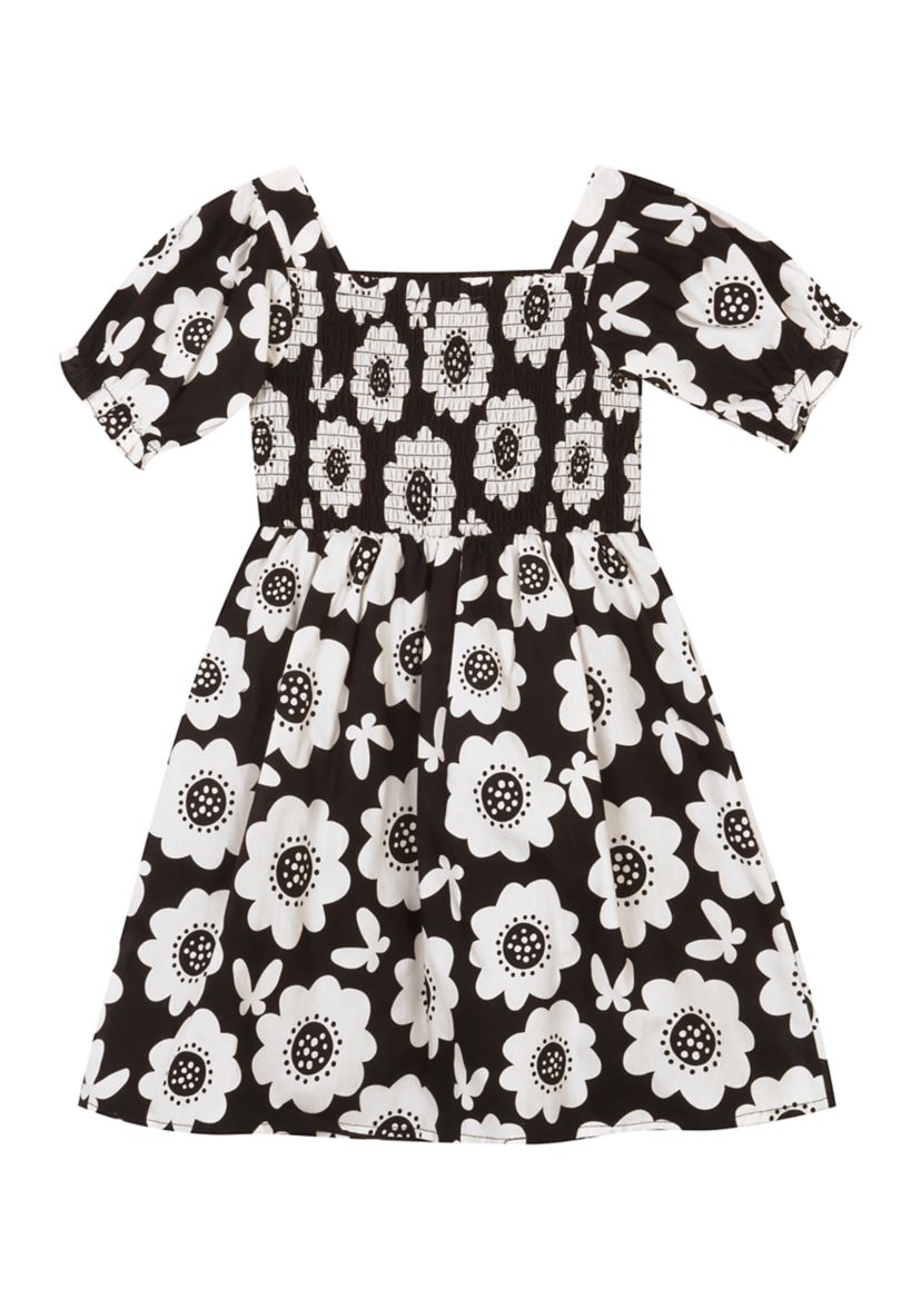 Girls 7-16 Floral Puff Sleeve Smocked Bodice Dress