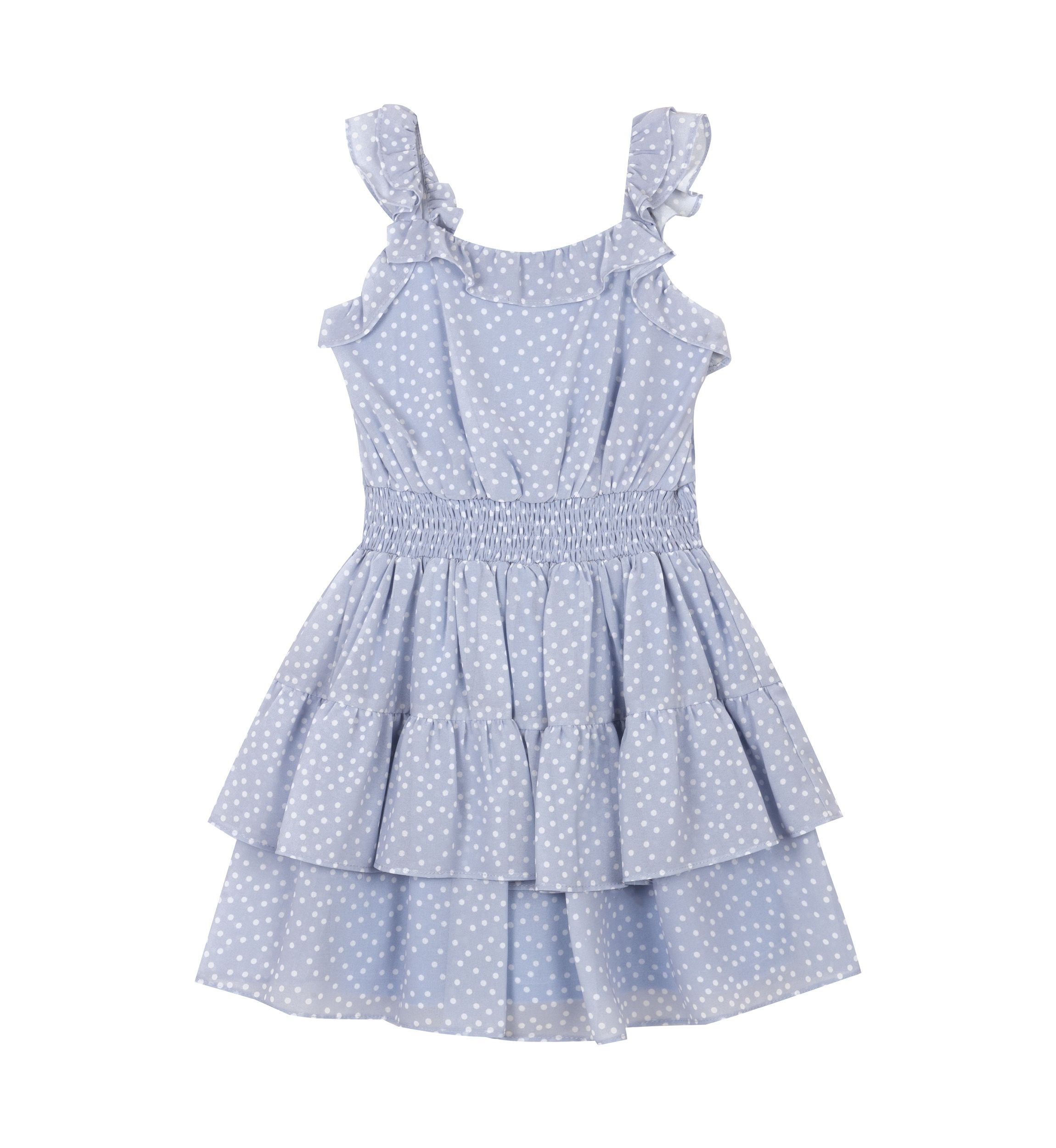Girls 4-6x Dot Printed Chiffon Ruffle Sleeve Dress with Smocked Waist