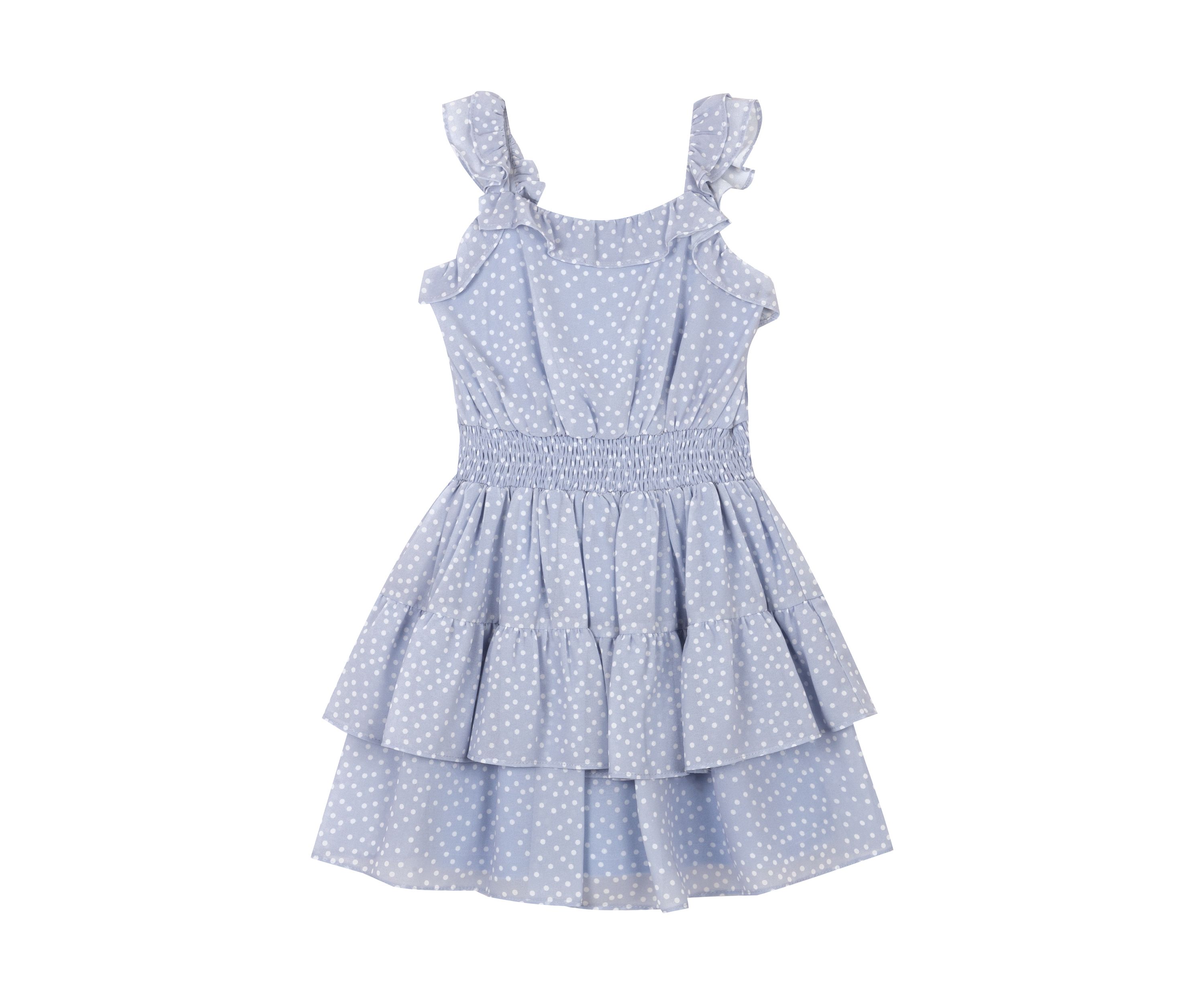 Girls 4-6x Dot Printed Chiffon Ruffle Sleeve Dress with Smocked Waist