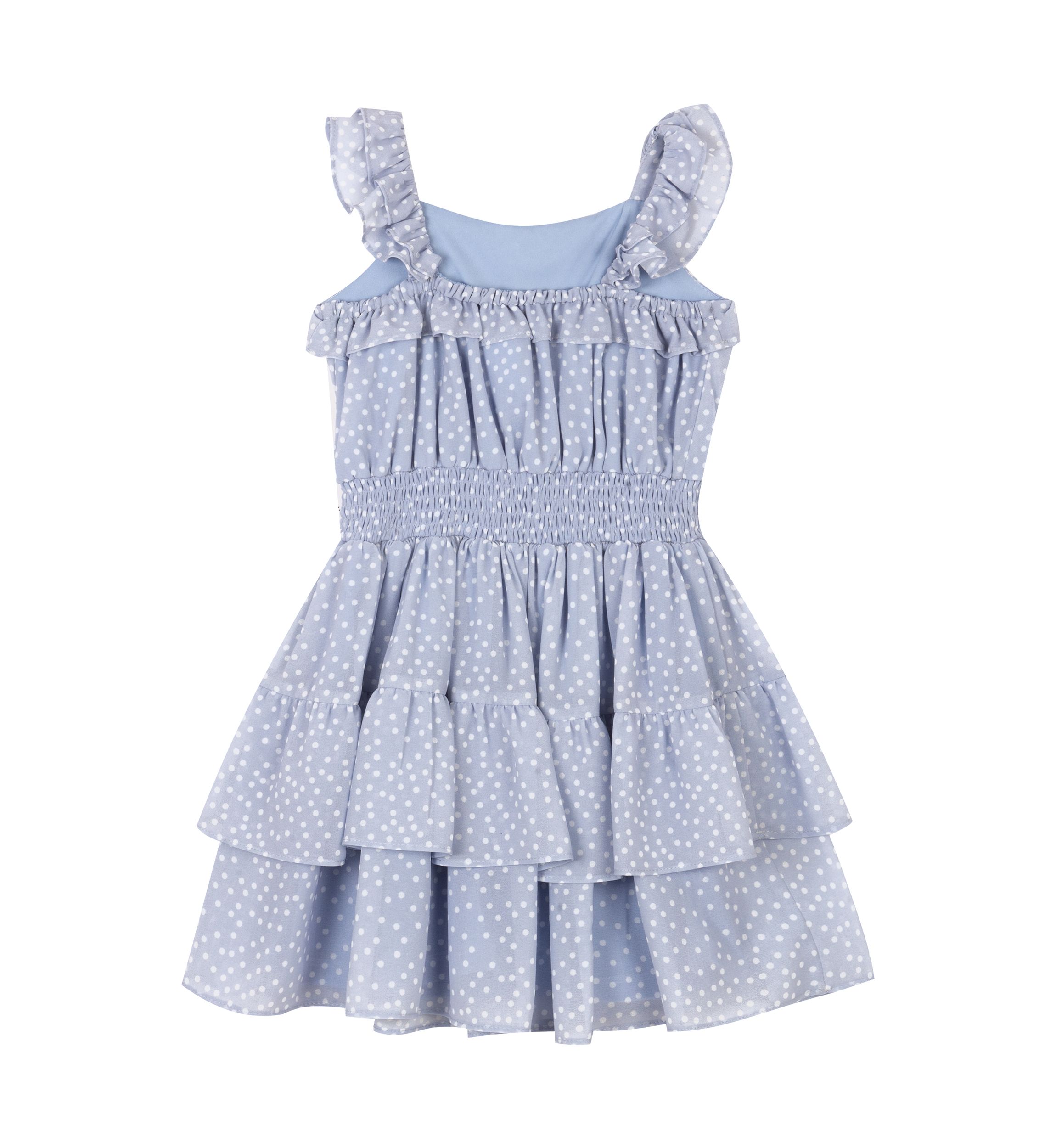 Girls 4-6x Dot Printed Chiffon Ruffle Sleeve Dress with Smocked Waist