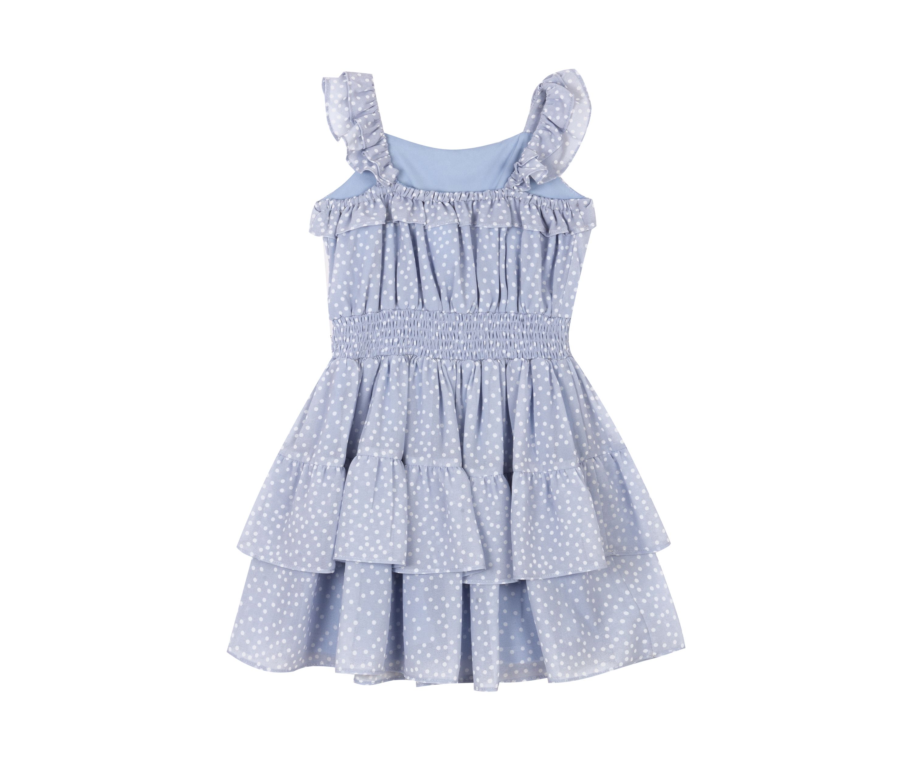Girls 4-6x Dot Printed Chiffon Ruffle Sleeve Dress with Smocked Waist