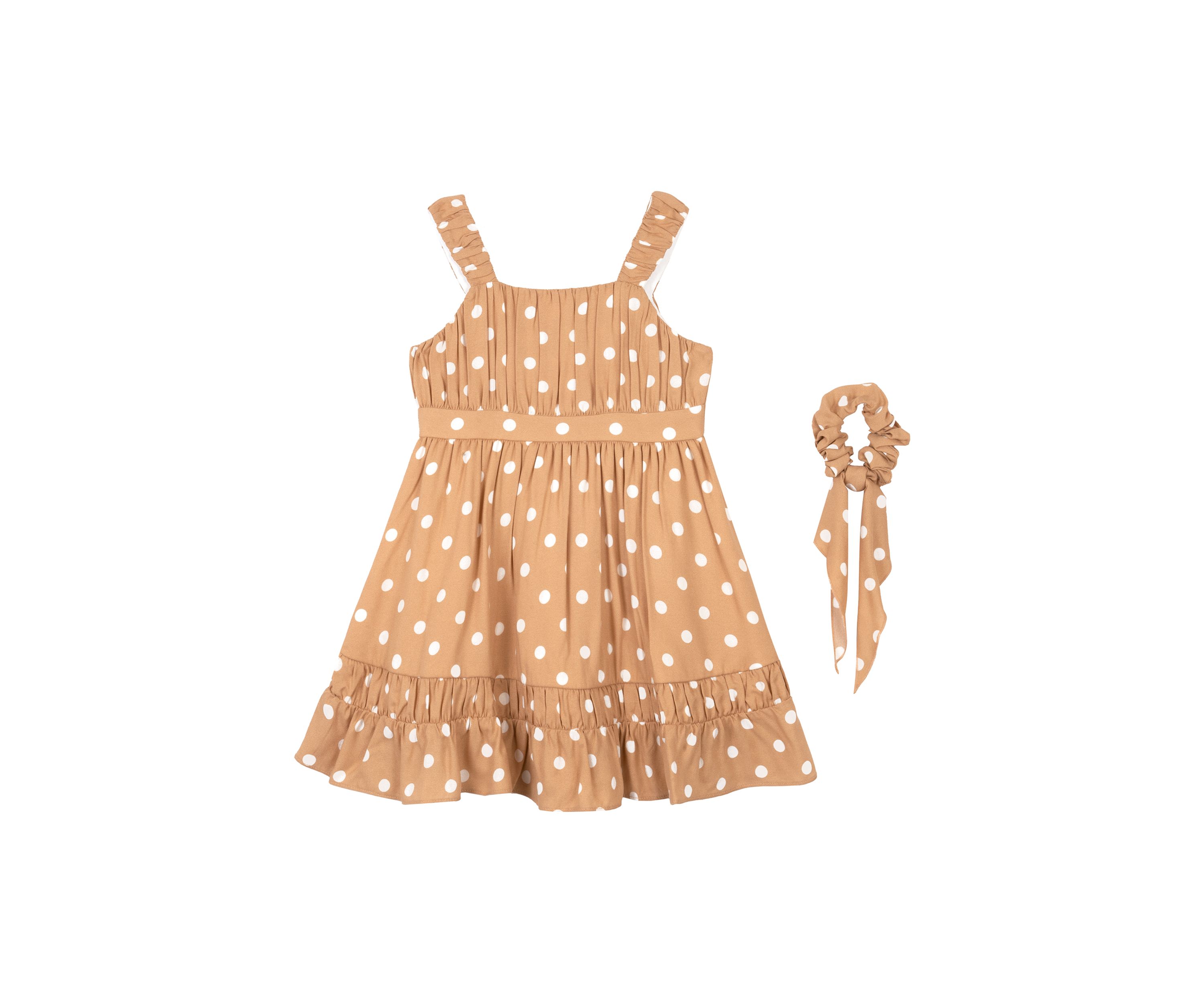Girls 4-6x Polka Dot Ruffle Dress with Scrunchie 