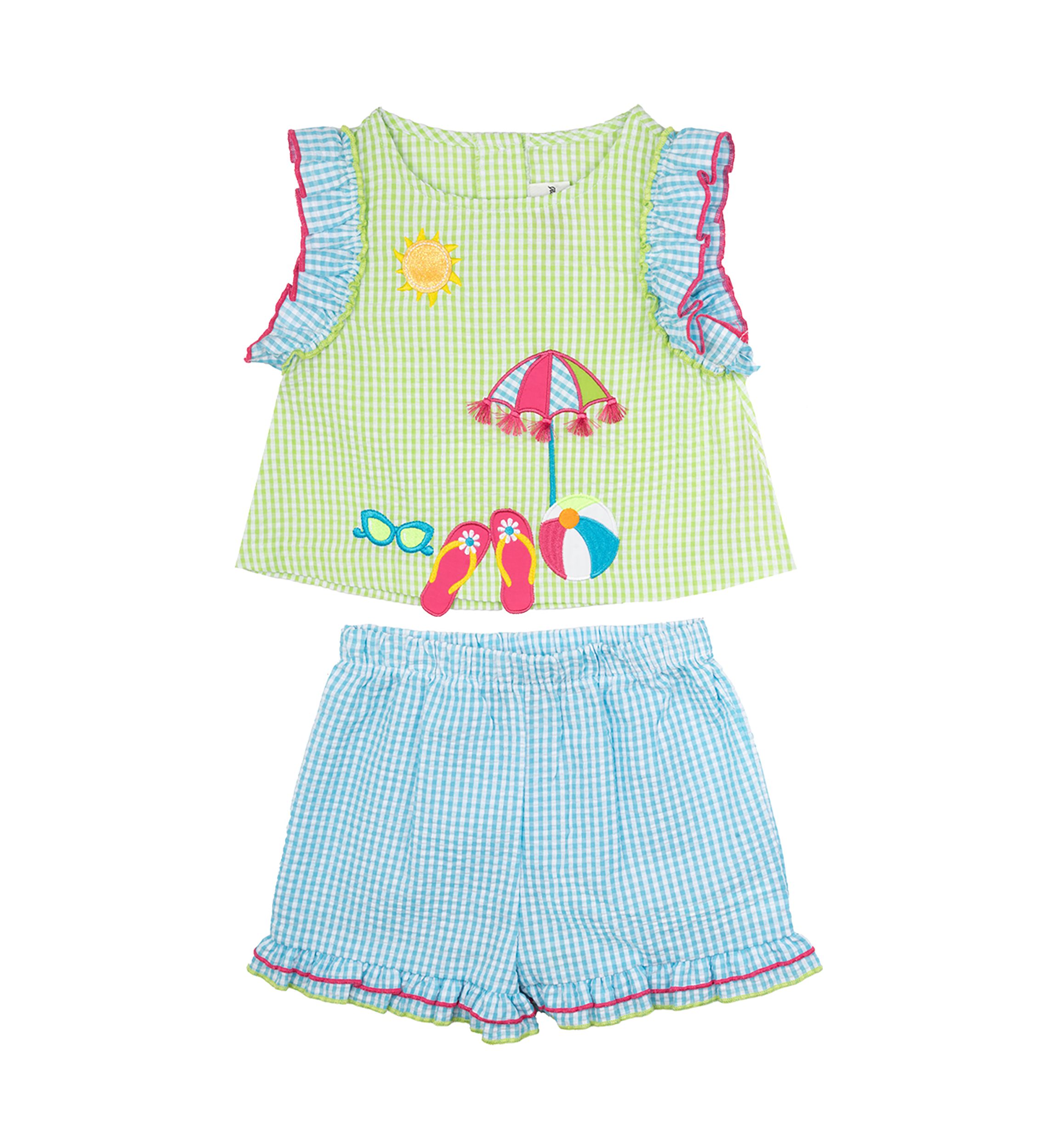 Girls 4-6x Beach Appliqué Seersucker Top and Shorts Set