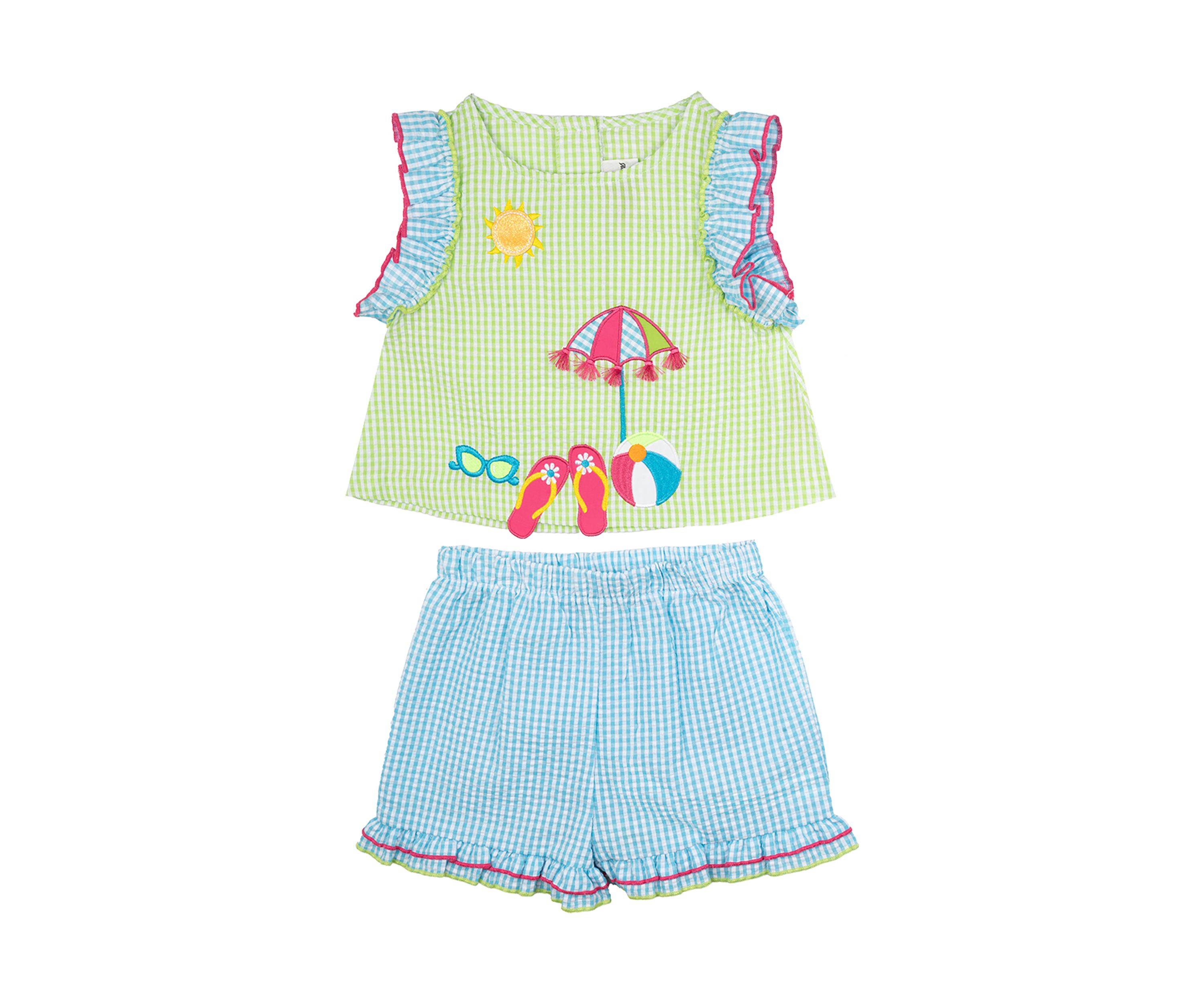 Girls 4-6x Beach Appliqué Seersucker Top and Shorts Set