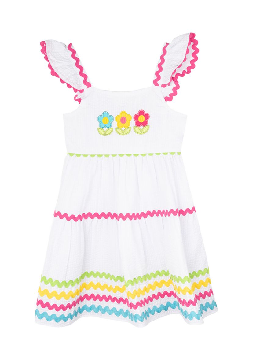 Girls 4-6x Embroidered Tiered Seersucker Dress