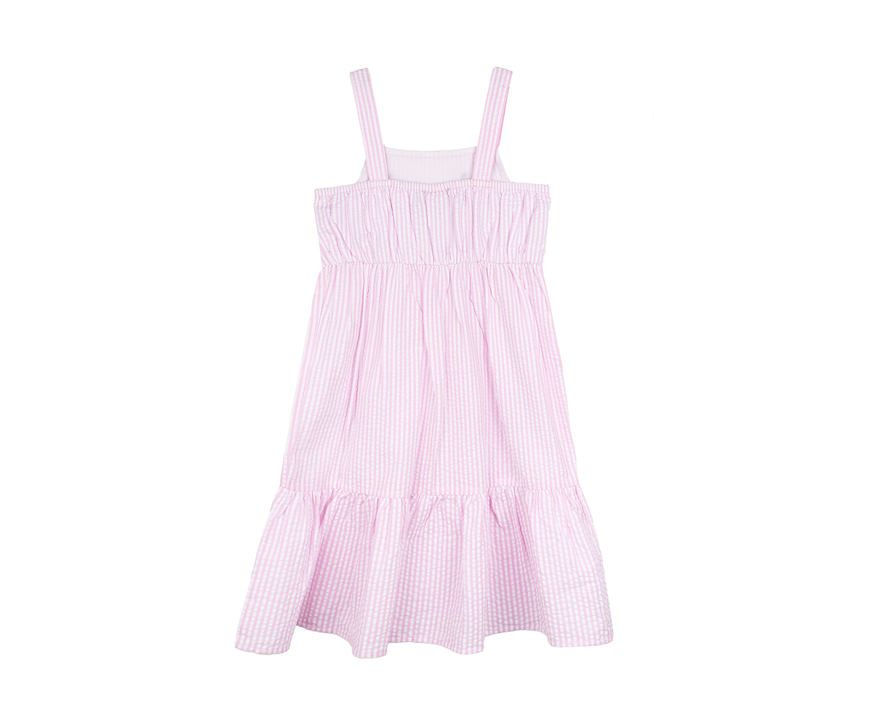 Girls 4-6x Flamingo Appliqué Seersucker Maxi Dress with Bag