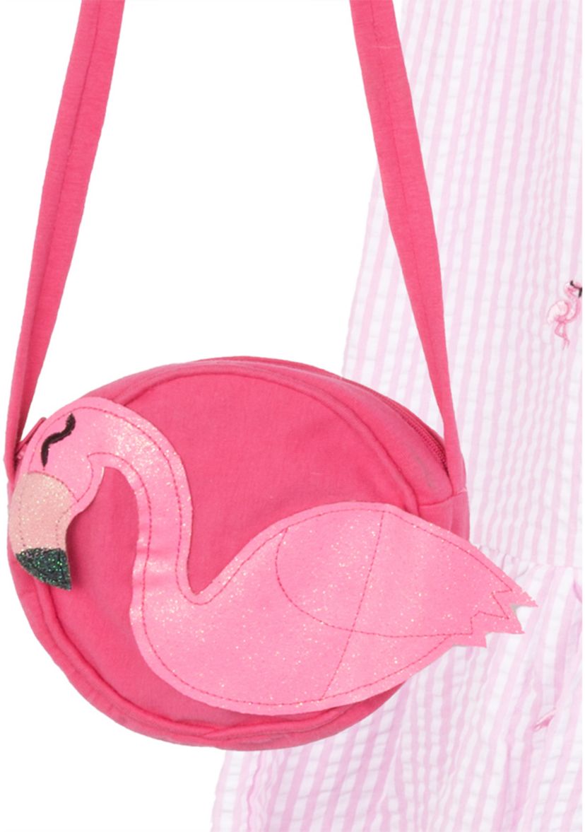 Girls 4-6x Flamingo Appliqué Seersucker Maxi Dress with Bag