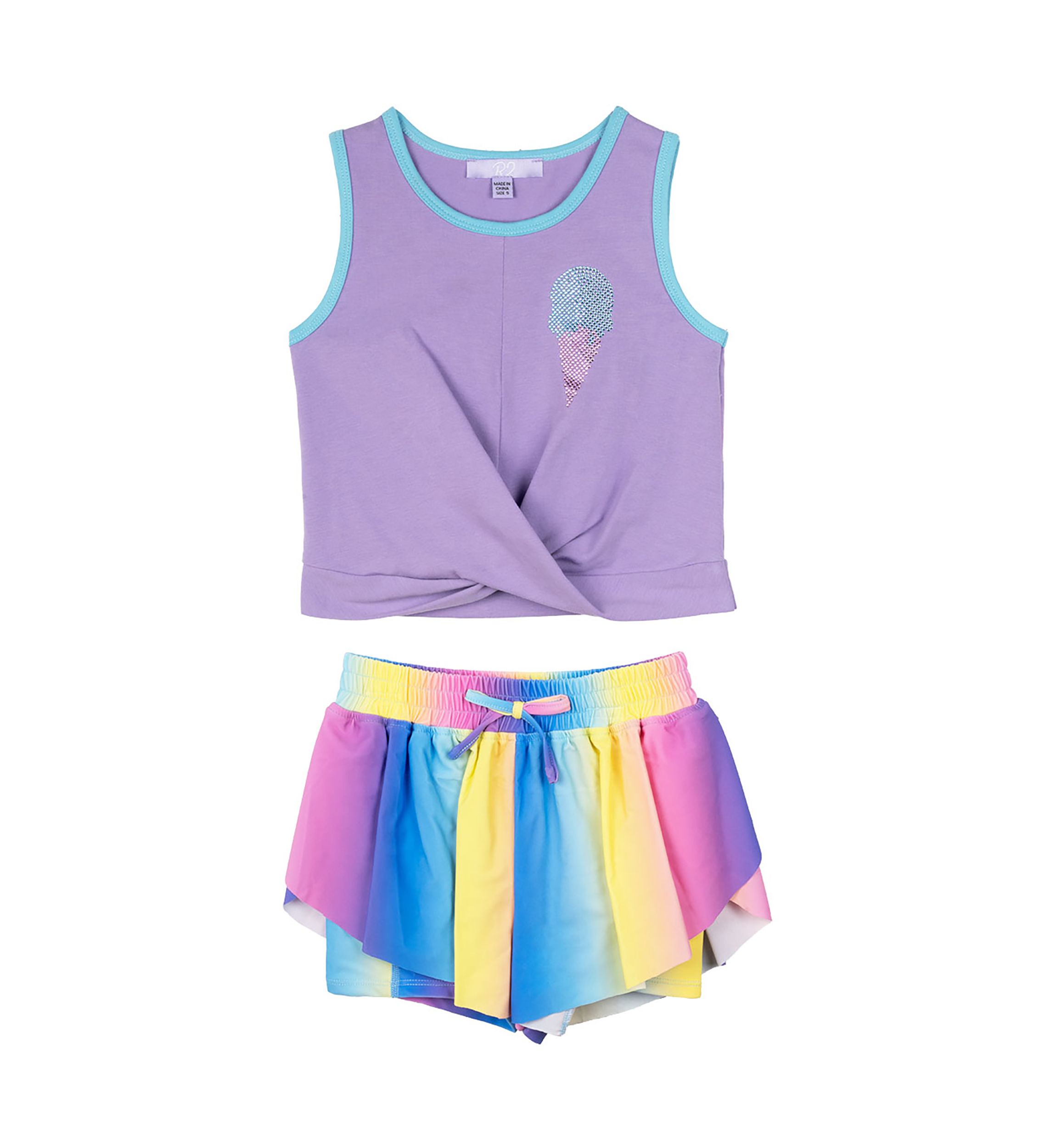 Girls 4-6x Ice Cream Top and Rainbow Shorts Set
