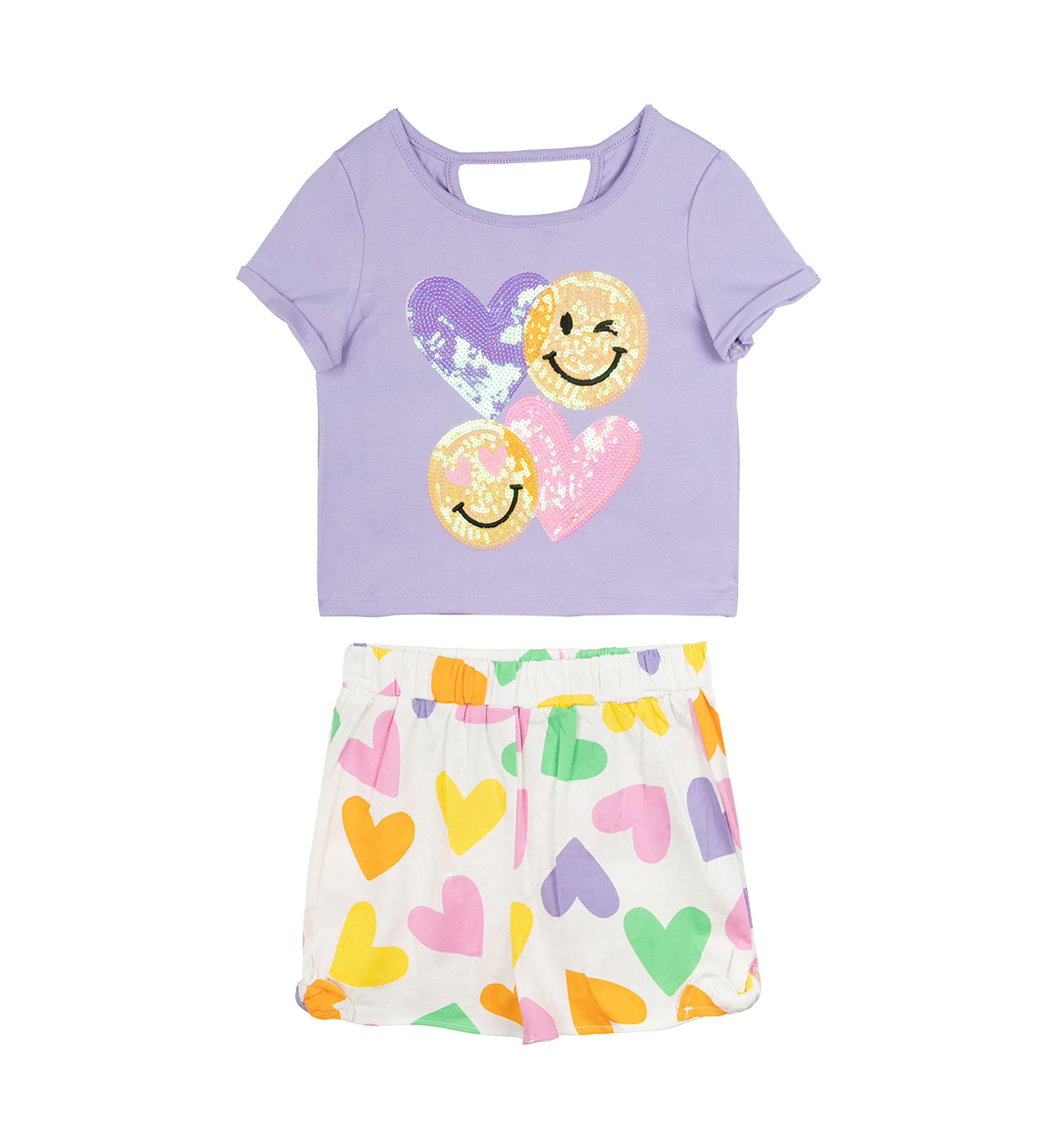 Girls 4-6x Happy Face Heart Graphic T-Shirt and Printed Shorts Set