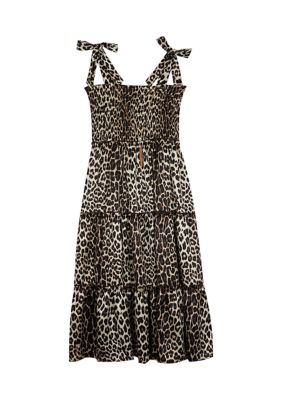 Girls 7-16 Animal Printed Charmeuse Smocked Maxi Dress