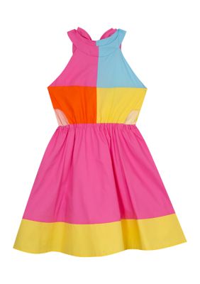Rare Editions Girls 7-16 Color Block Cotton Dress With Cut Out Detail