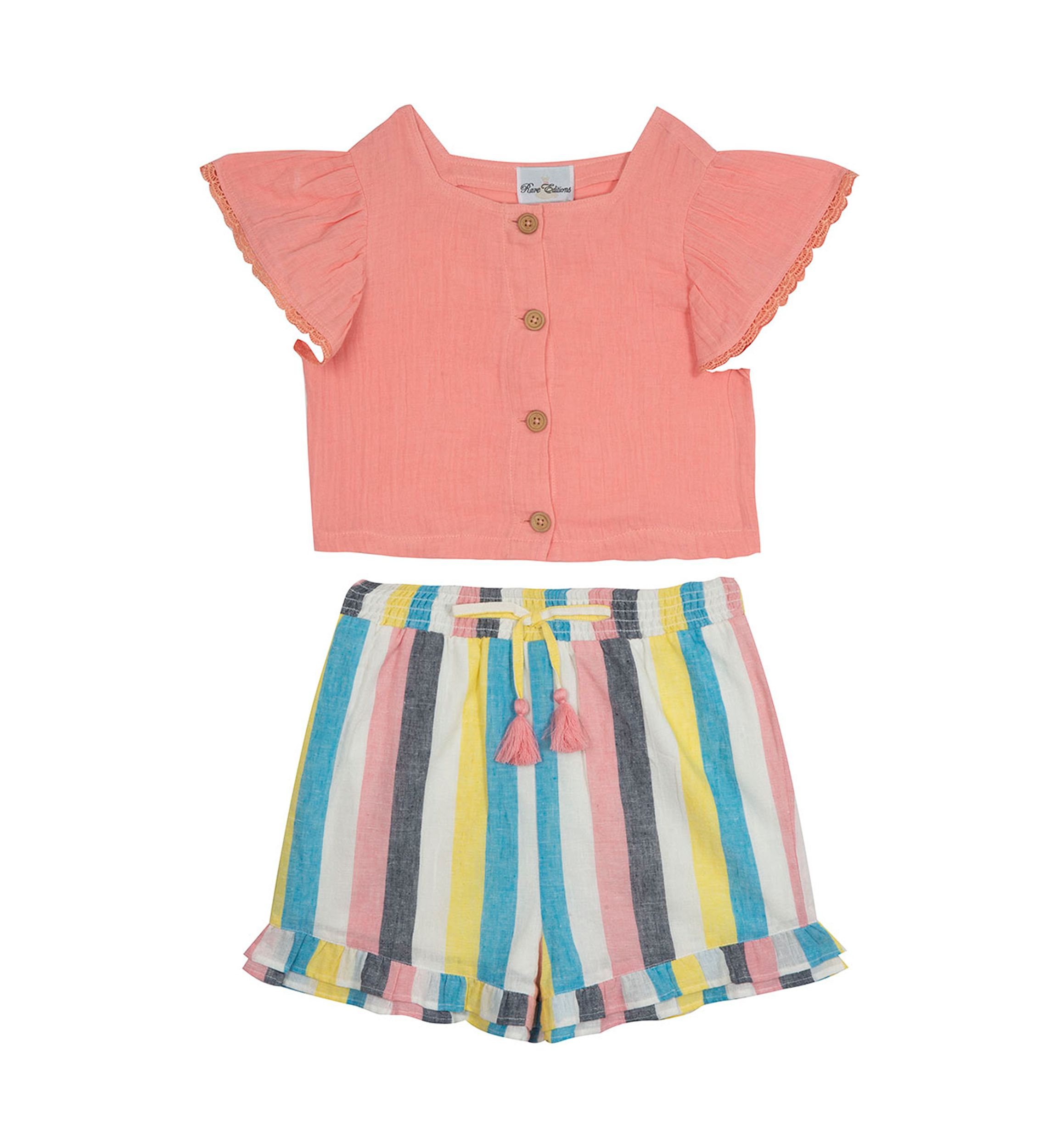 Girls 7-16 Flutter Sleeve Top and Striped Short Set 