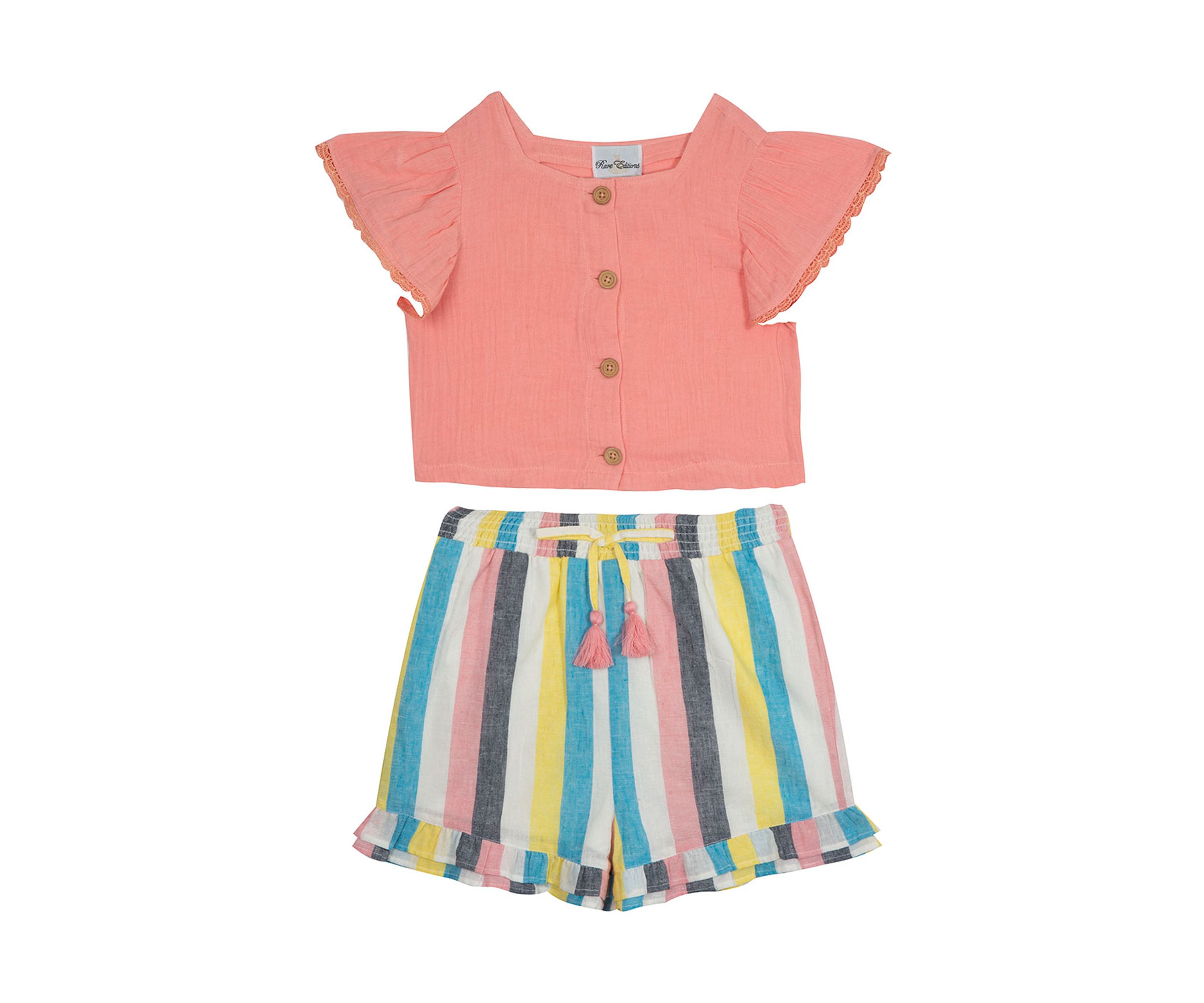 Girls 7-16 Flutter Sleeve Top and Striped Short Set 