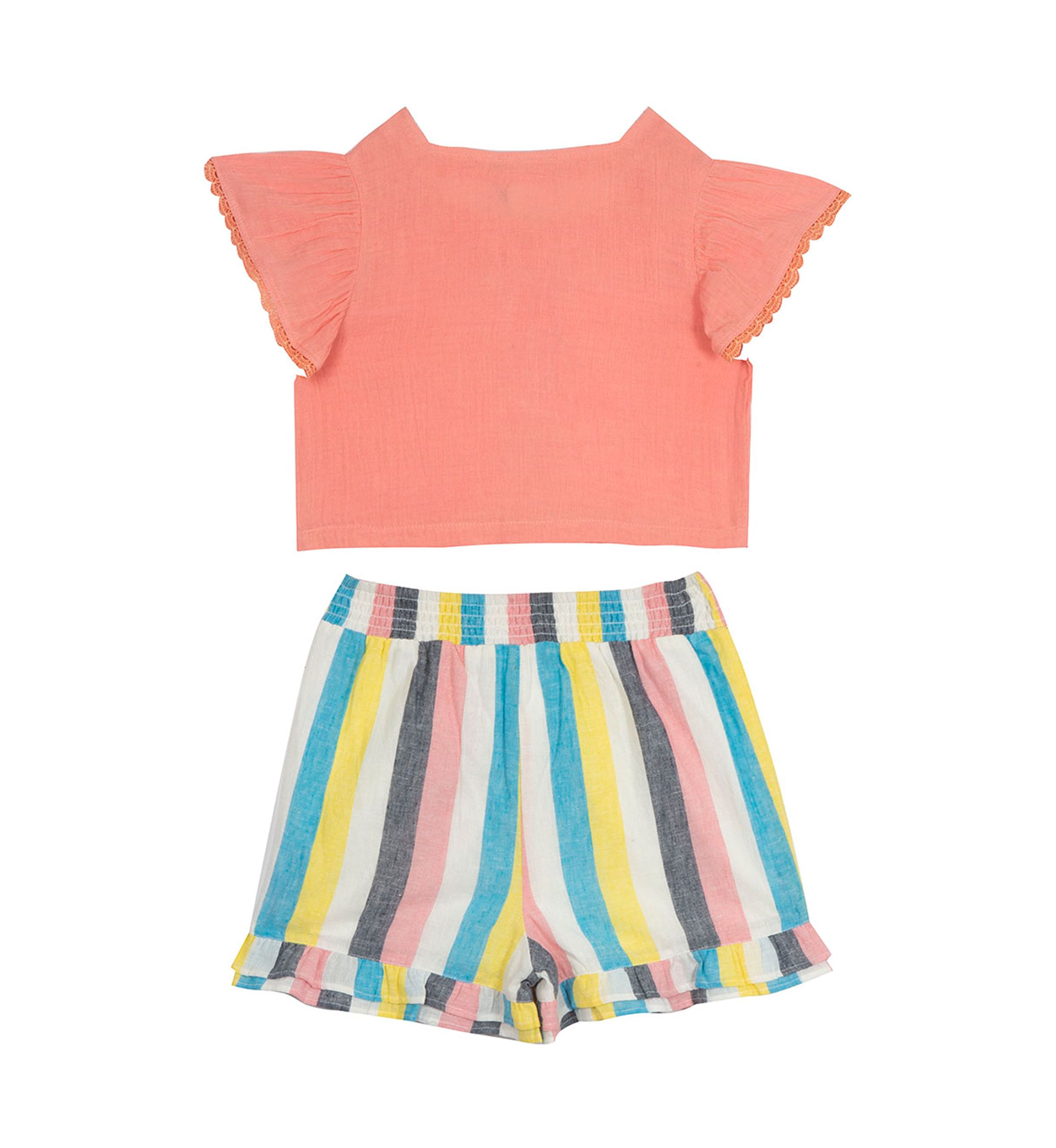 Girls 7-16 Flutter Sleeve Top and Striped Short Set 