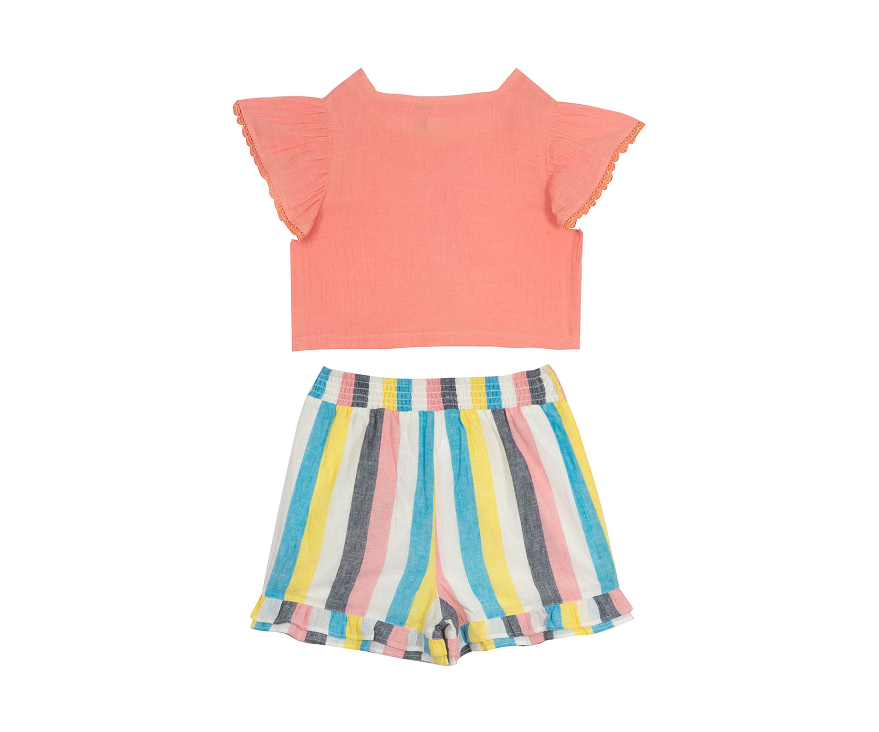 Girls 7-16 Flutter Sleeve Top and Striped Short Set 