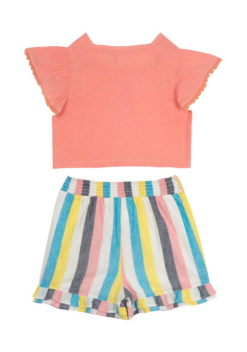 Girls 7-16 Flutter Sleeve Top and Striped Short Set 