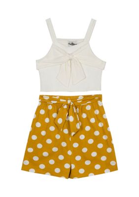 Girls 7-16 Rib Knit Top and Dot Print Shorts Set