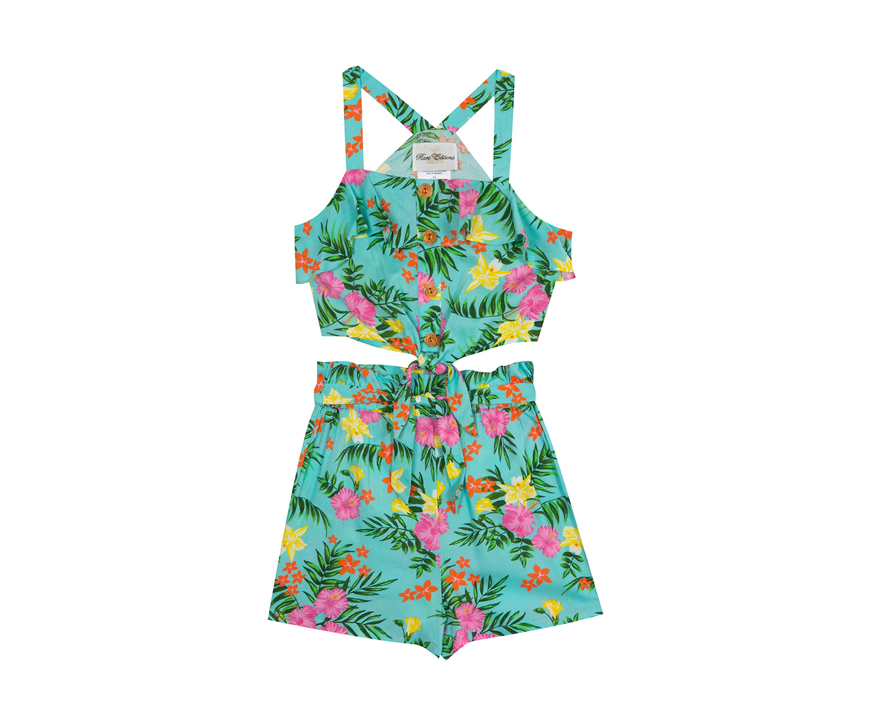 Girls 7-16 Tropical Print Tie Front Top and Shorts Set 