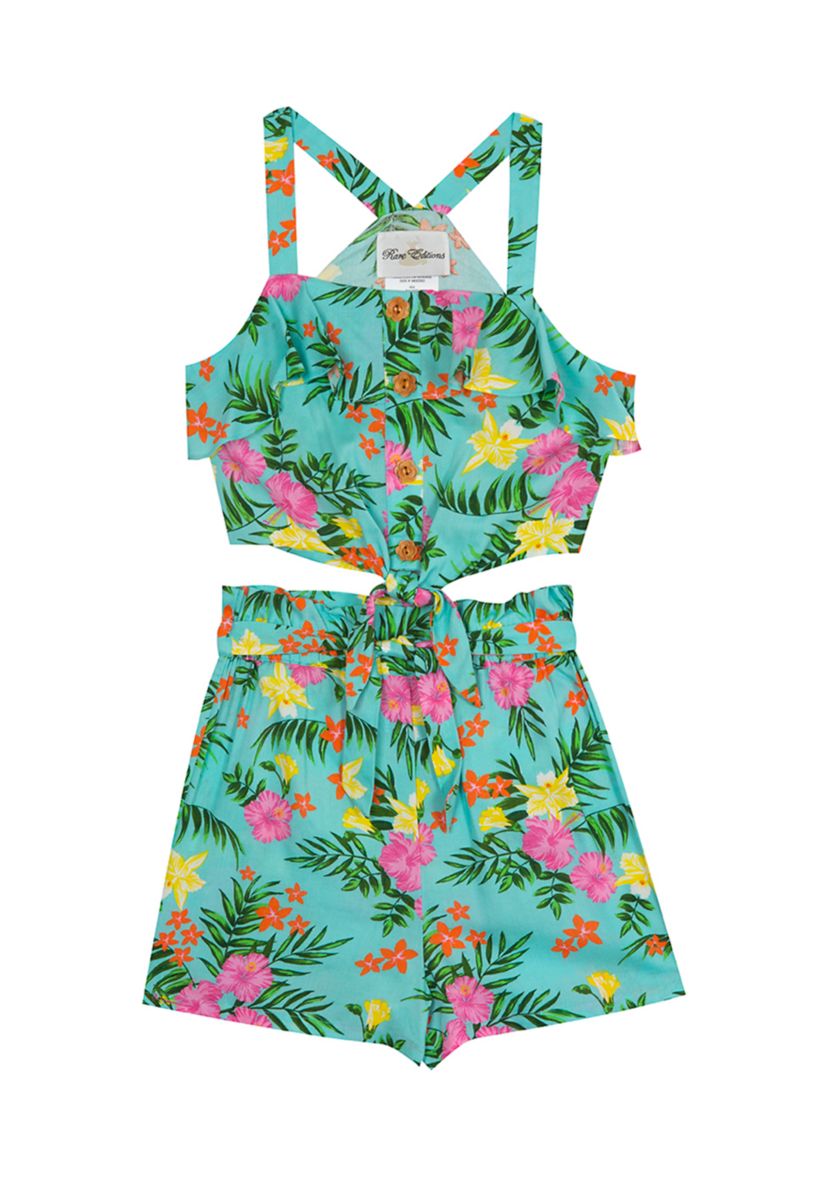 Girls 7-16 Tropical Print Tie Front Top and Shorts Set 
