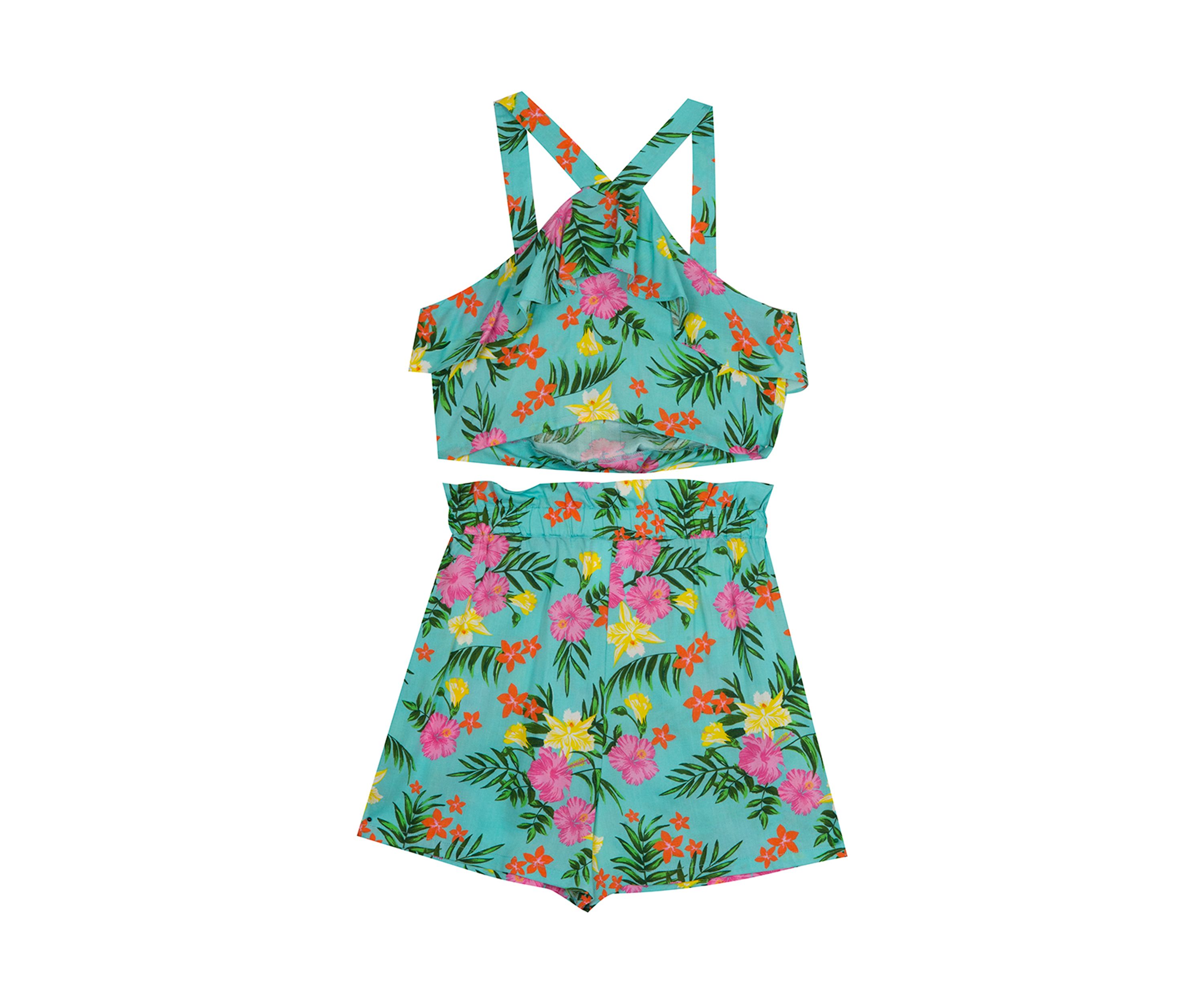 Girls 7-16 Tropical Print Tie Front Top and Shorts Set 