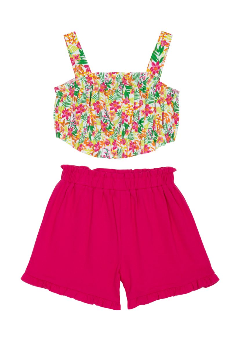 Girls 7-16 Floral Printed Knit Top and Solid Shorts Set