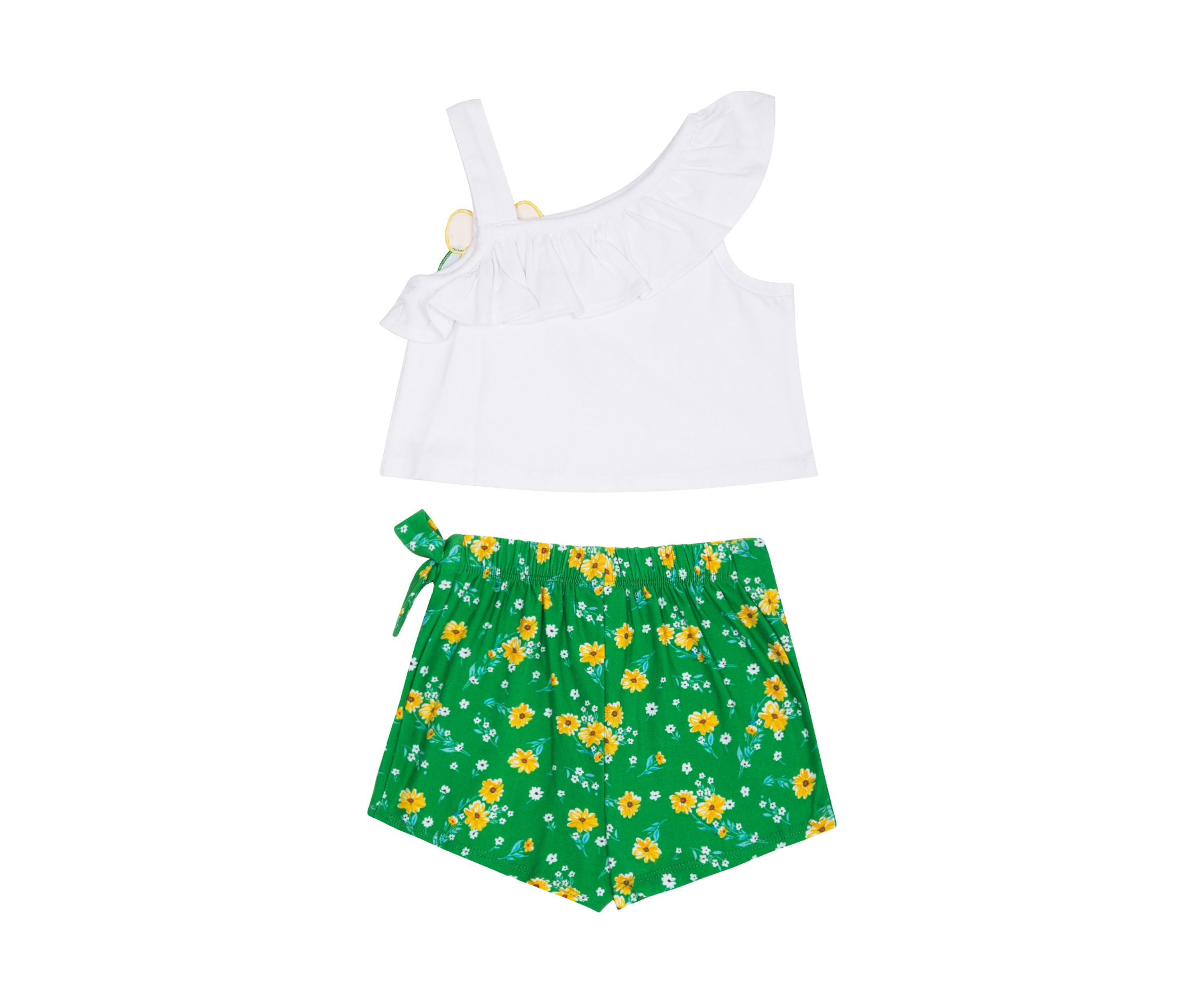 Girls 7-16 Jersey Knit Top with Flower Appliqué and Printed Ruffle Skort Set