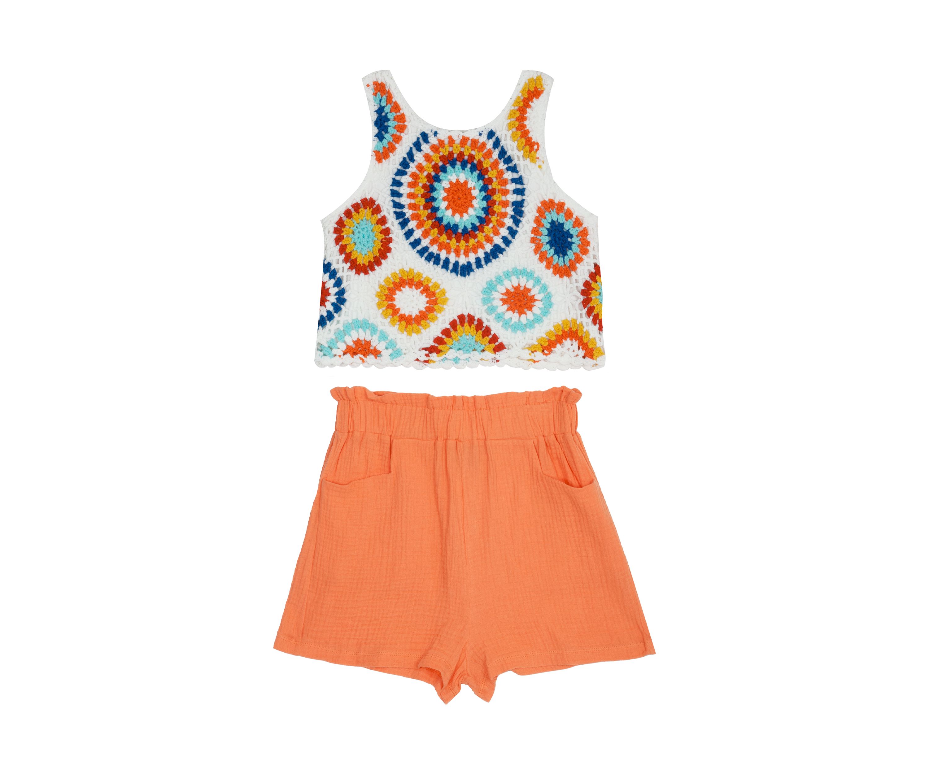 Girls 7-16 Crochet Top with Solid Shorts