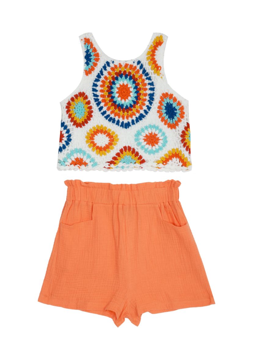 Girls 7-16 Crochet Top with Solid Shorts