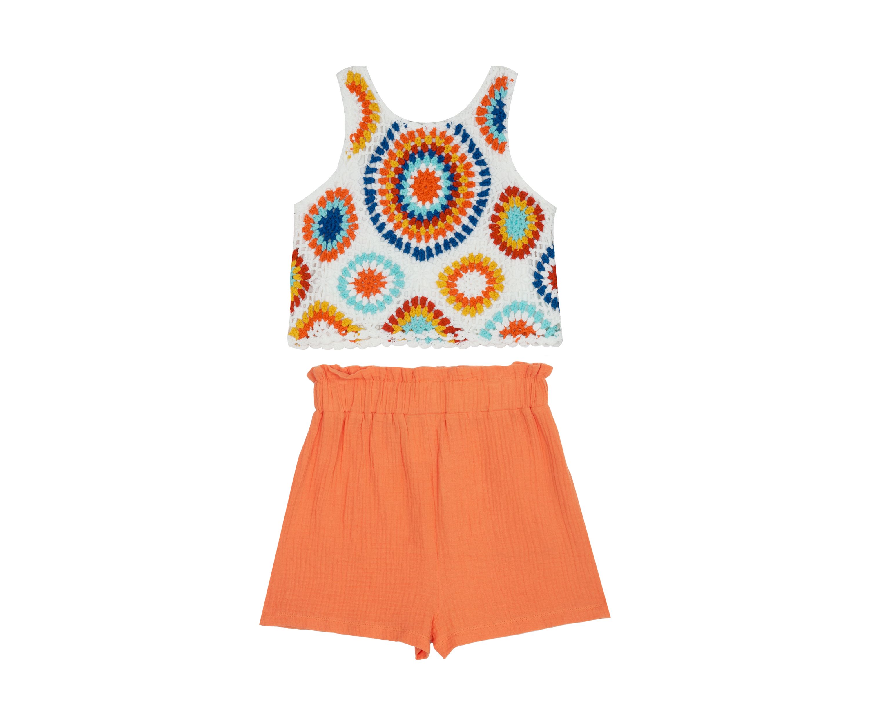 Girls 7-16 Crochet Top with Solid Shorts