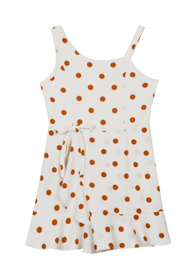 Girls 7-16 Cotton Polka Dot Faux Wrap Dress