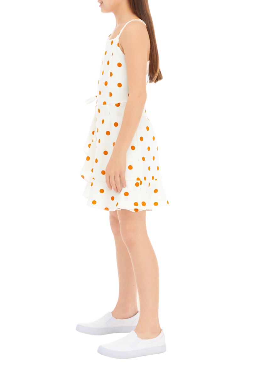 Girls 7-16 Cotton Polka Dot Faux Wrap Dress
