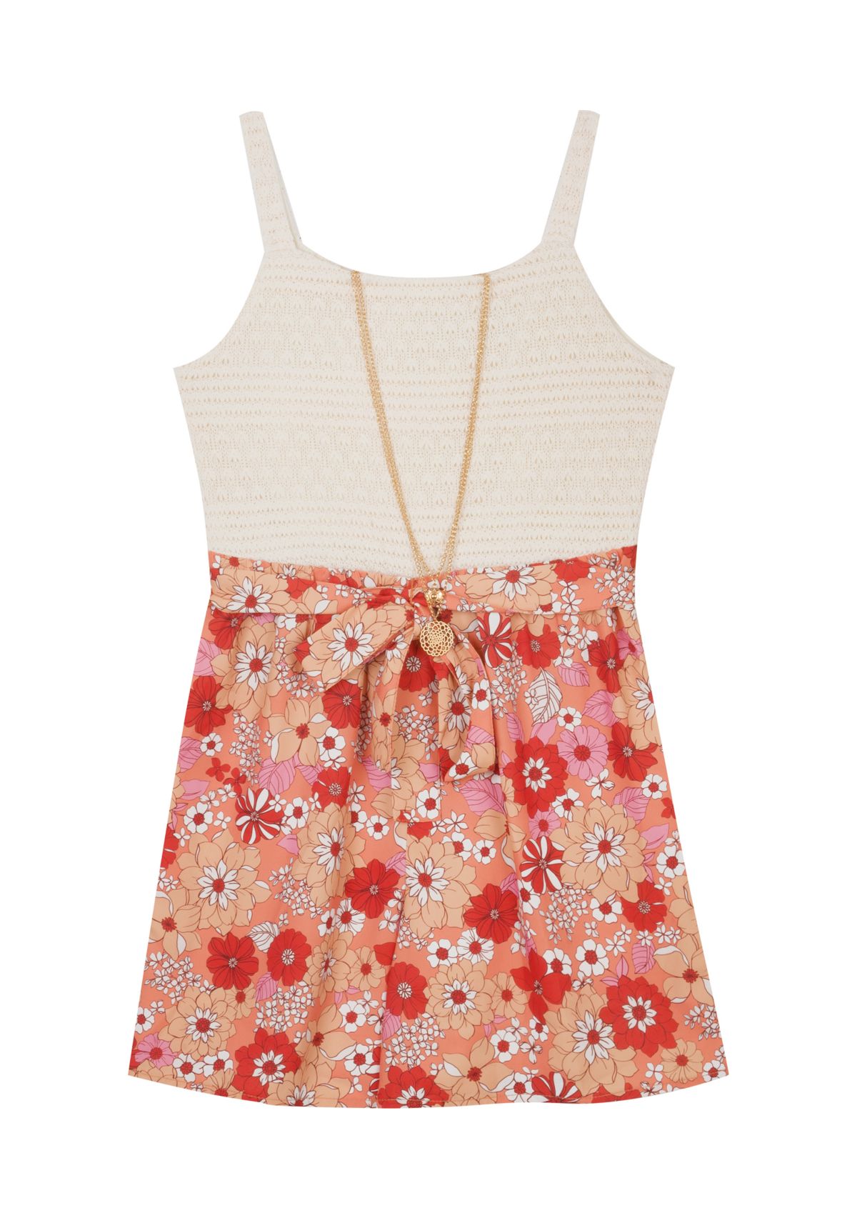 Girls 7-16 Crochet Bodice to Floral Printed Shorts Romper