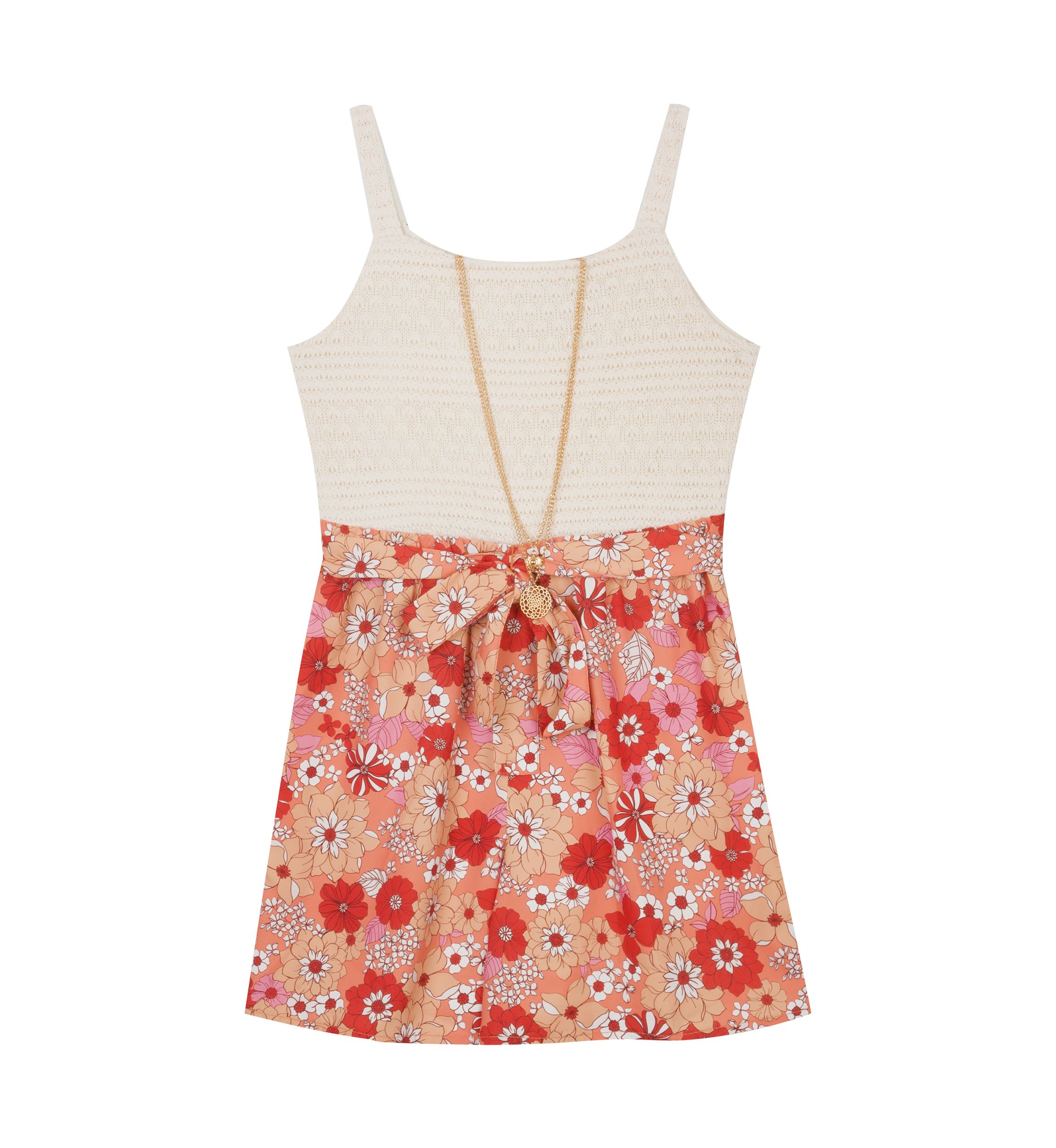 Girls 7-16 Crochet Bodice to Floral Printed Shorts Romper