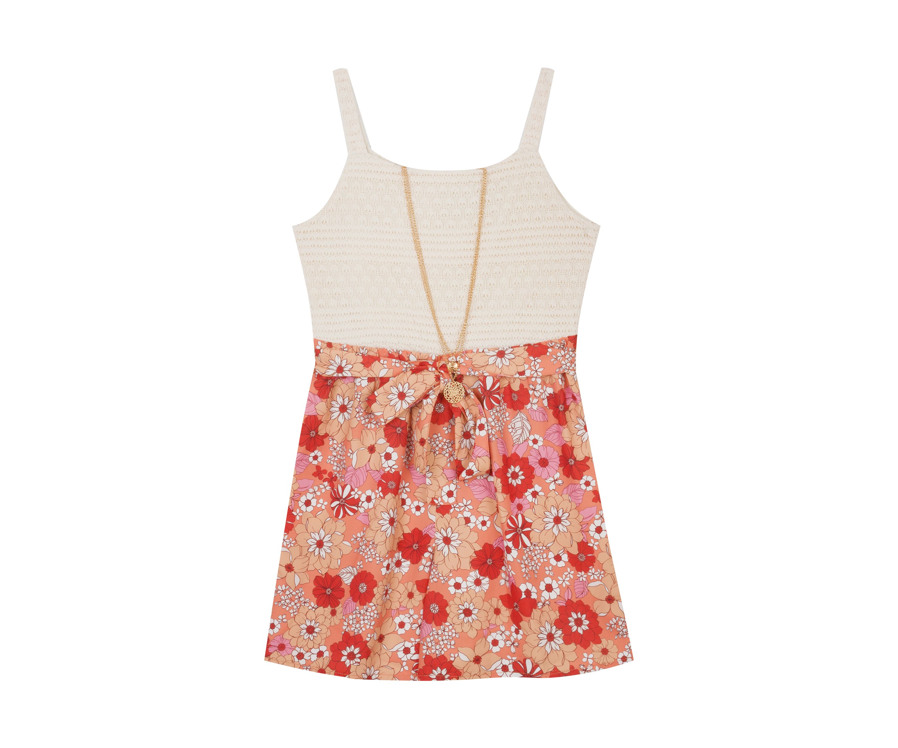 Girls 7-16 Crochet Bodice to Floral Printed Shorts Romper
