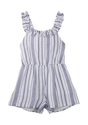 Rare Editions Girls 7-16 Yarn Dyed Striped Romper, Ivory