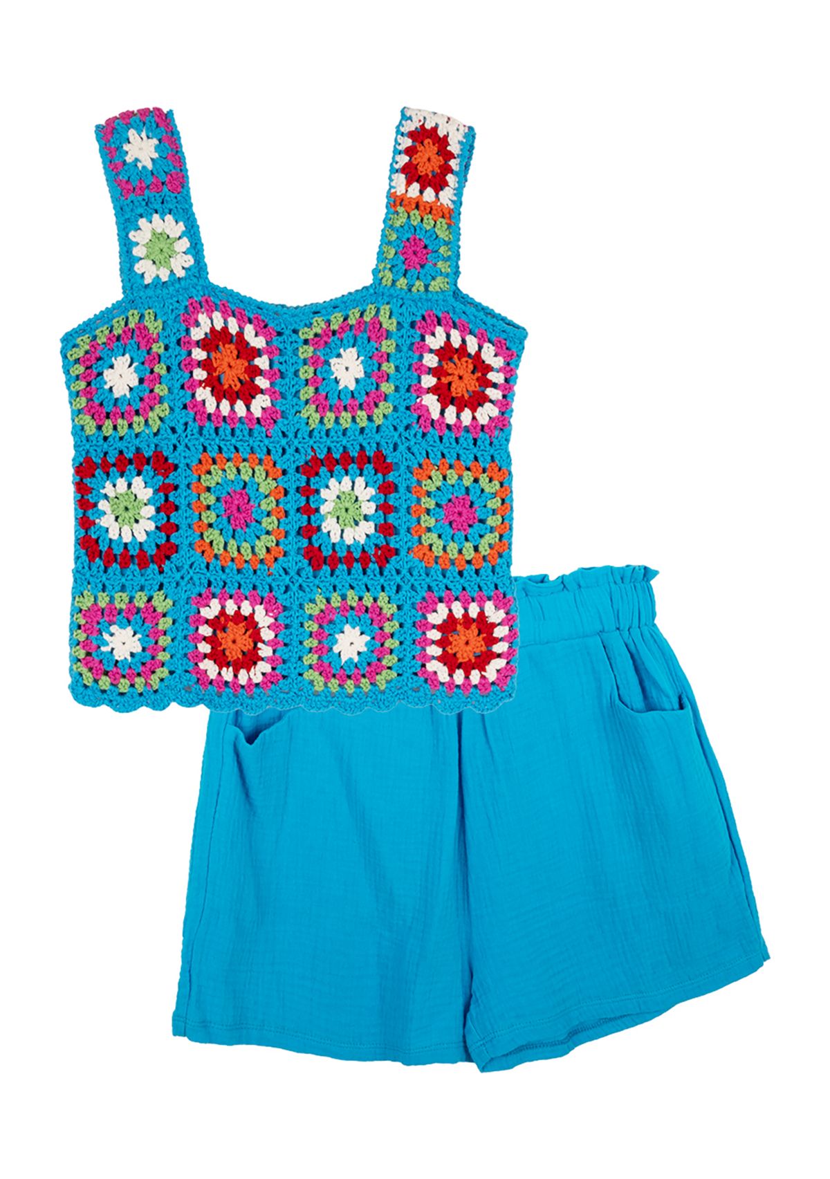 Girls 7-16 Printed Crochet Top and Solid Shorts Set