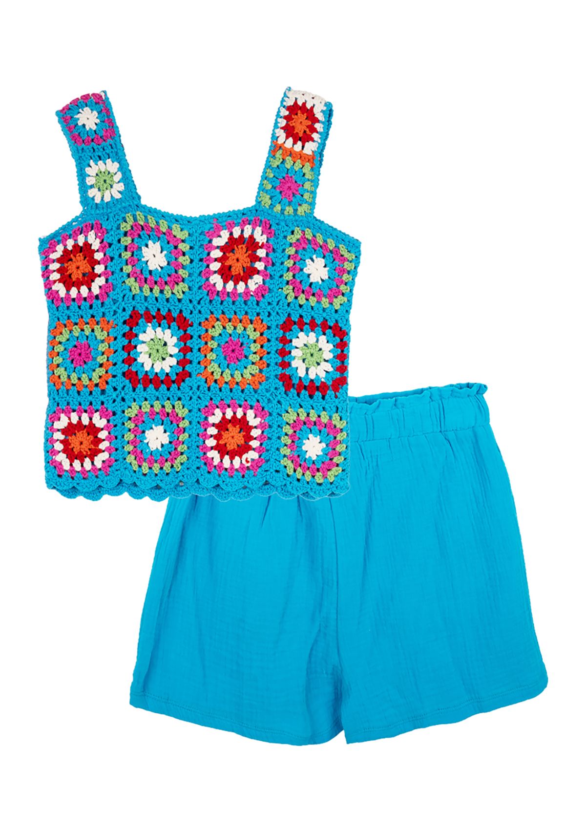 Girls 7-16 Printed Crochet Top and Solid Shorts Set
