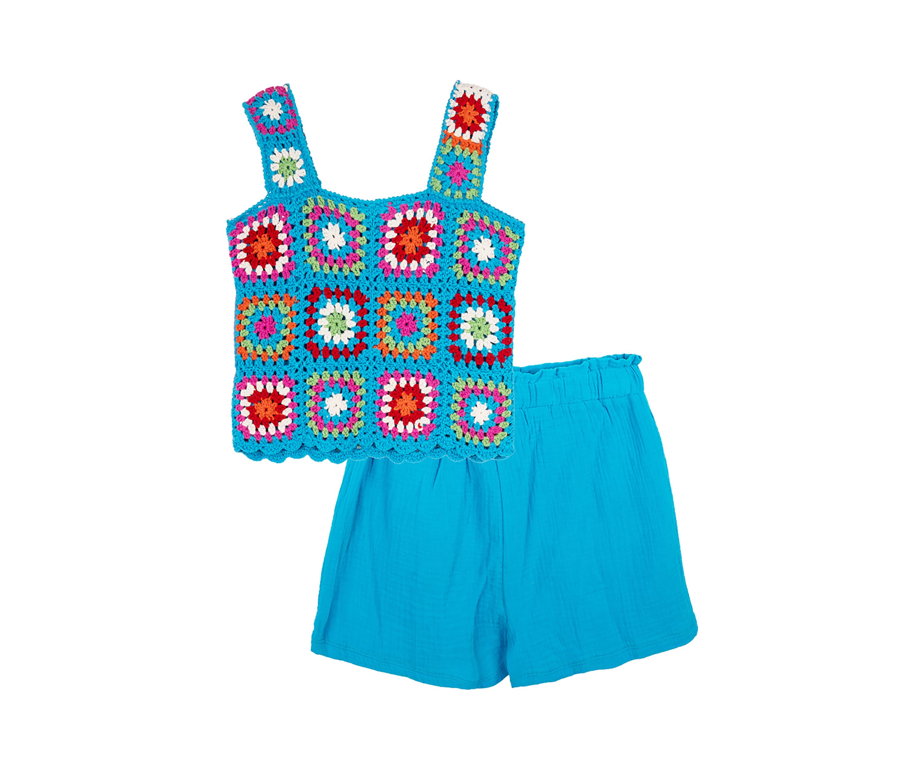 Girls 7-16 Printed Crochet Top and Solid Shorts Set