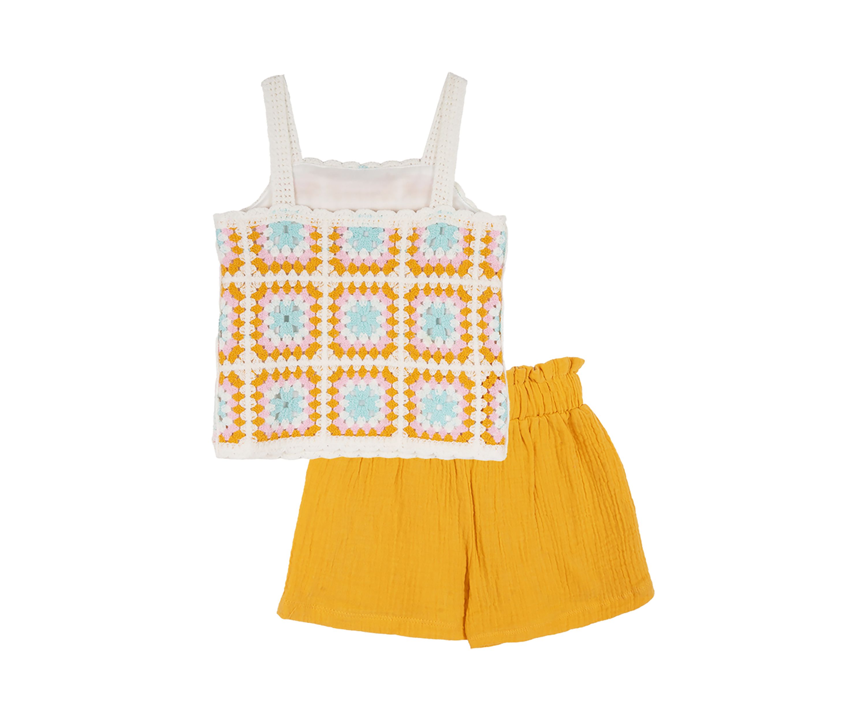 Girls 7-16 Printed Crochet Top and Solid Shorts Set
