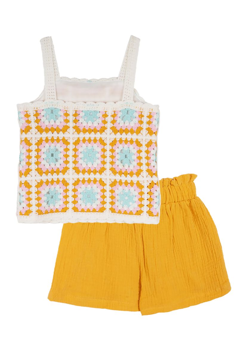 Girls 7-16 Printed Crochet Top and Solid Shorts Set