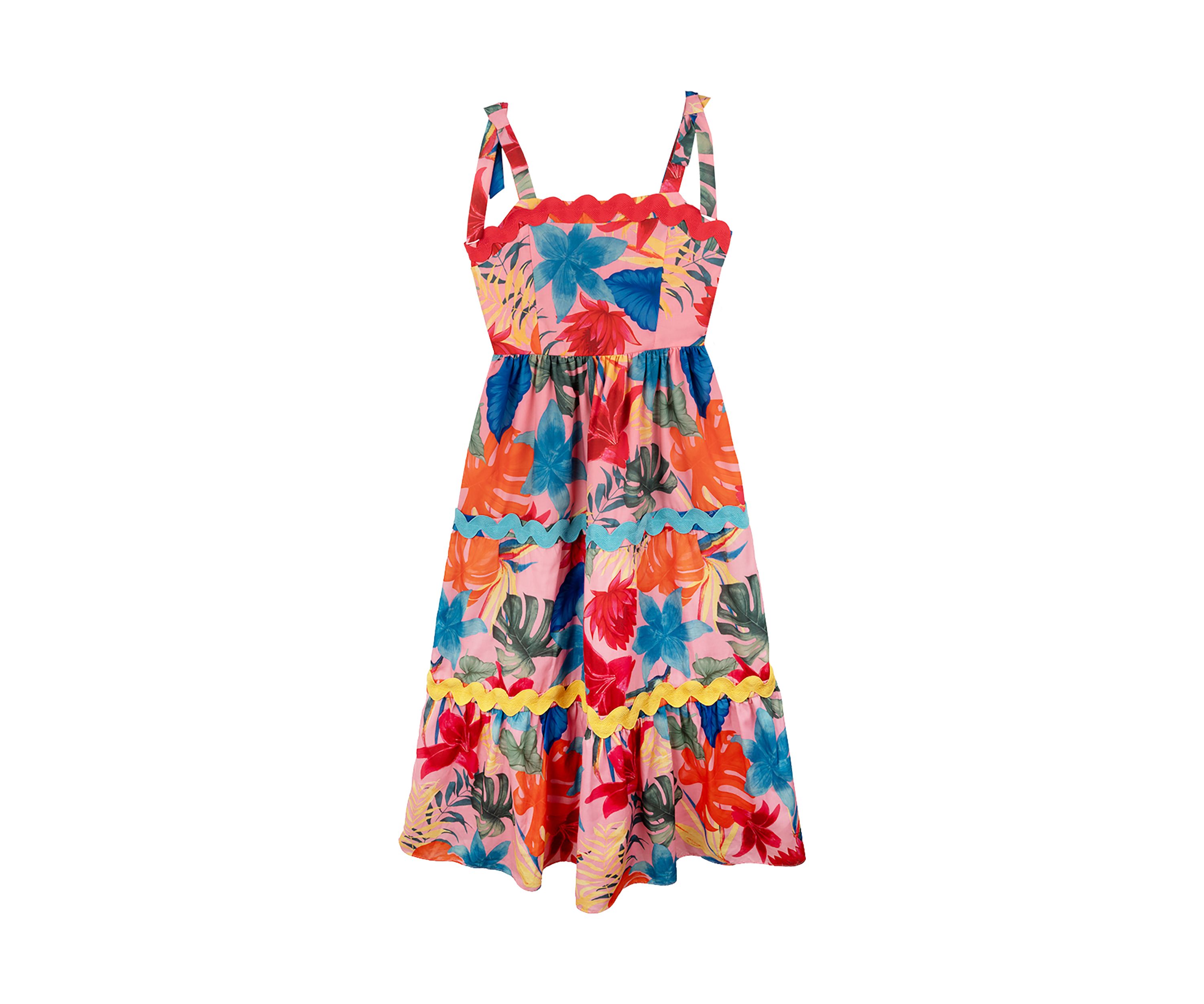 Girls 7-16 Sleeveless Tropical Print Maxi Dress