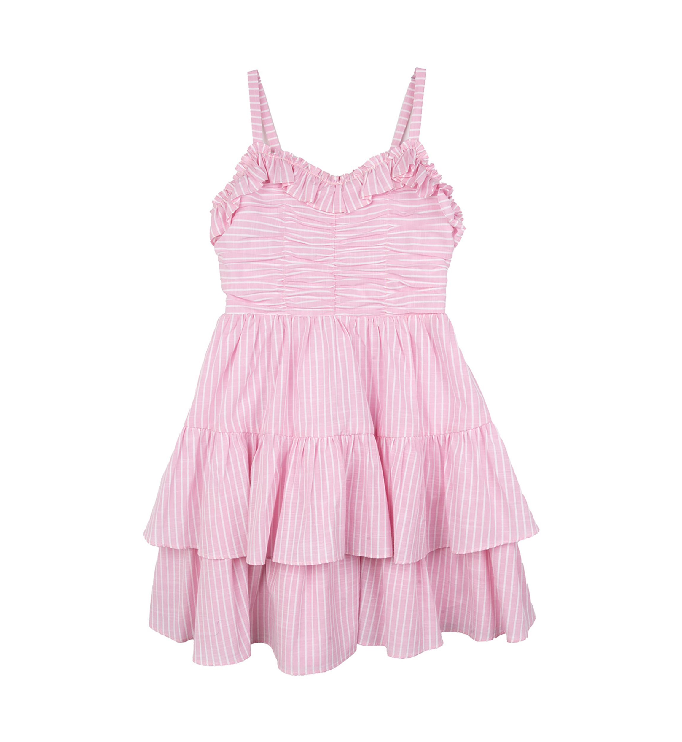 Girls 7-16 Stripe Ruched Ruffle Dress