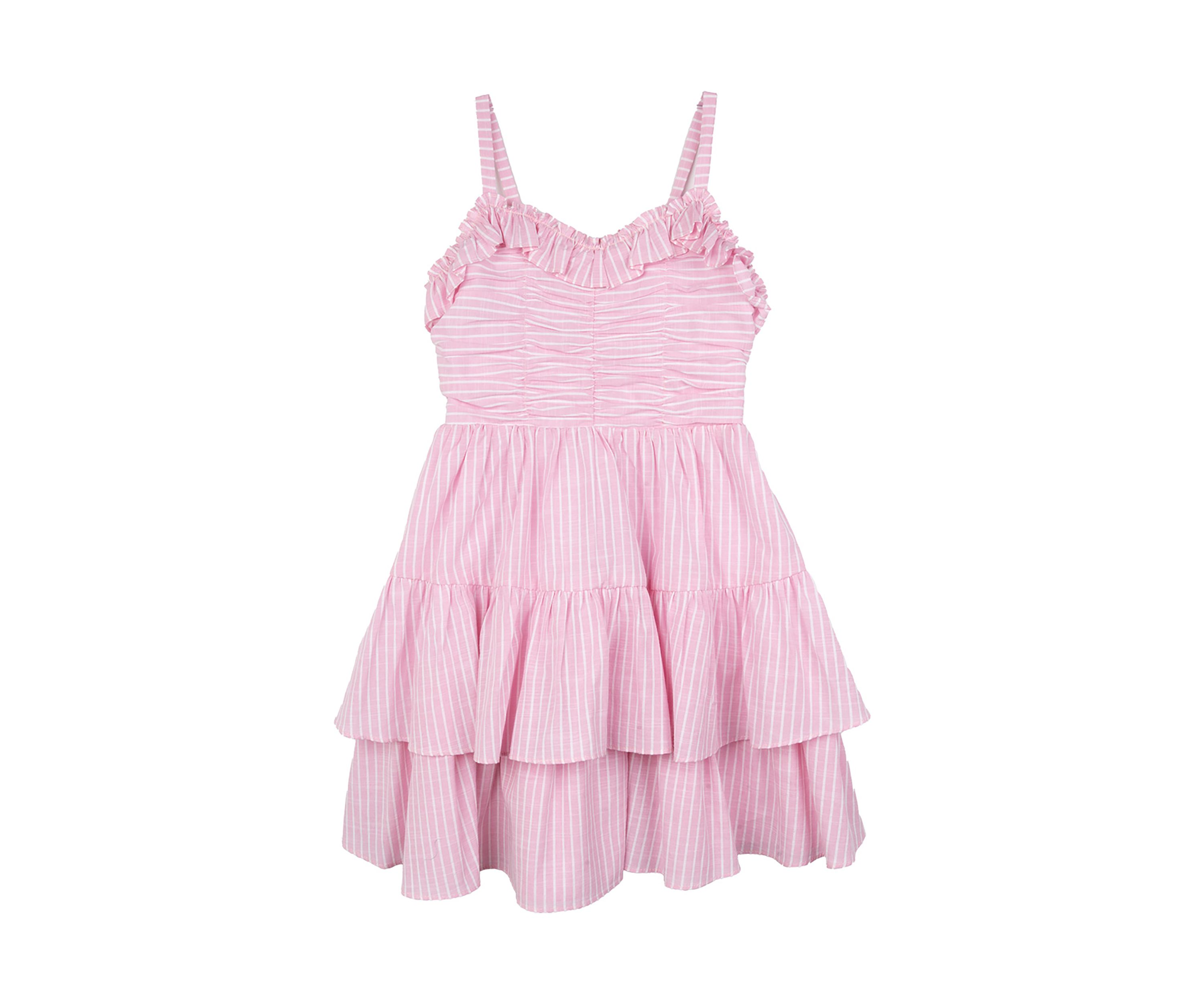 Girls 7-16 Stripe Ruched Ruffle Dress