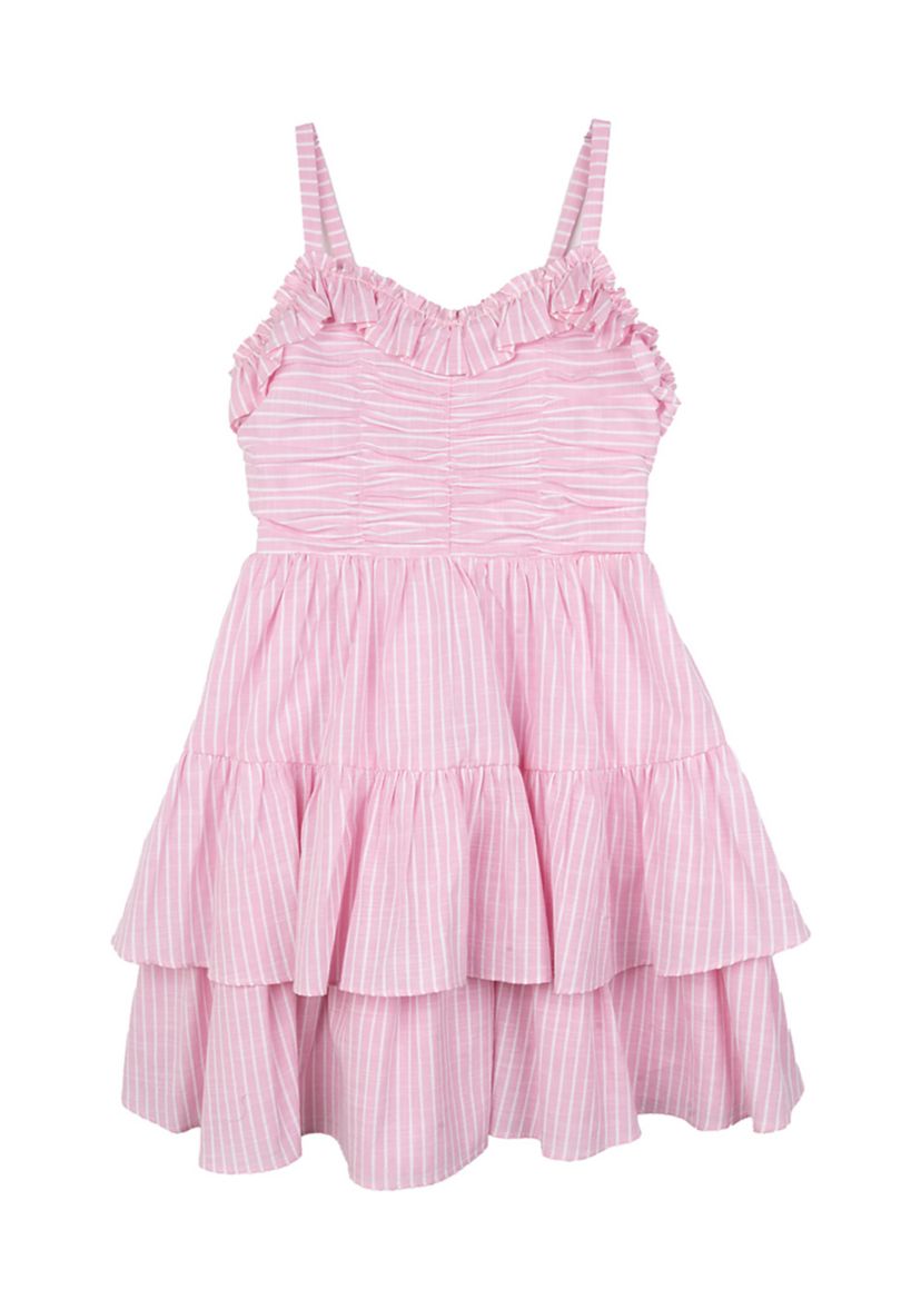 Girls 7-16 Stripe Ruched Ruffle Dress