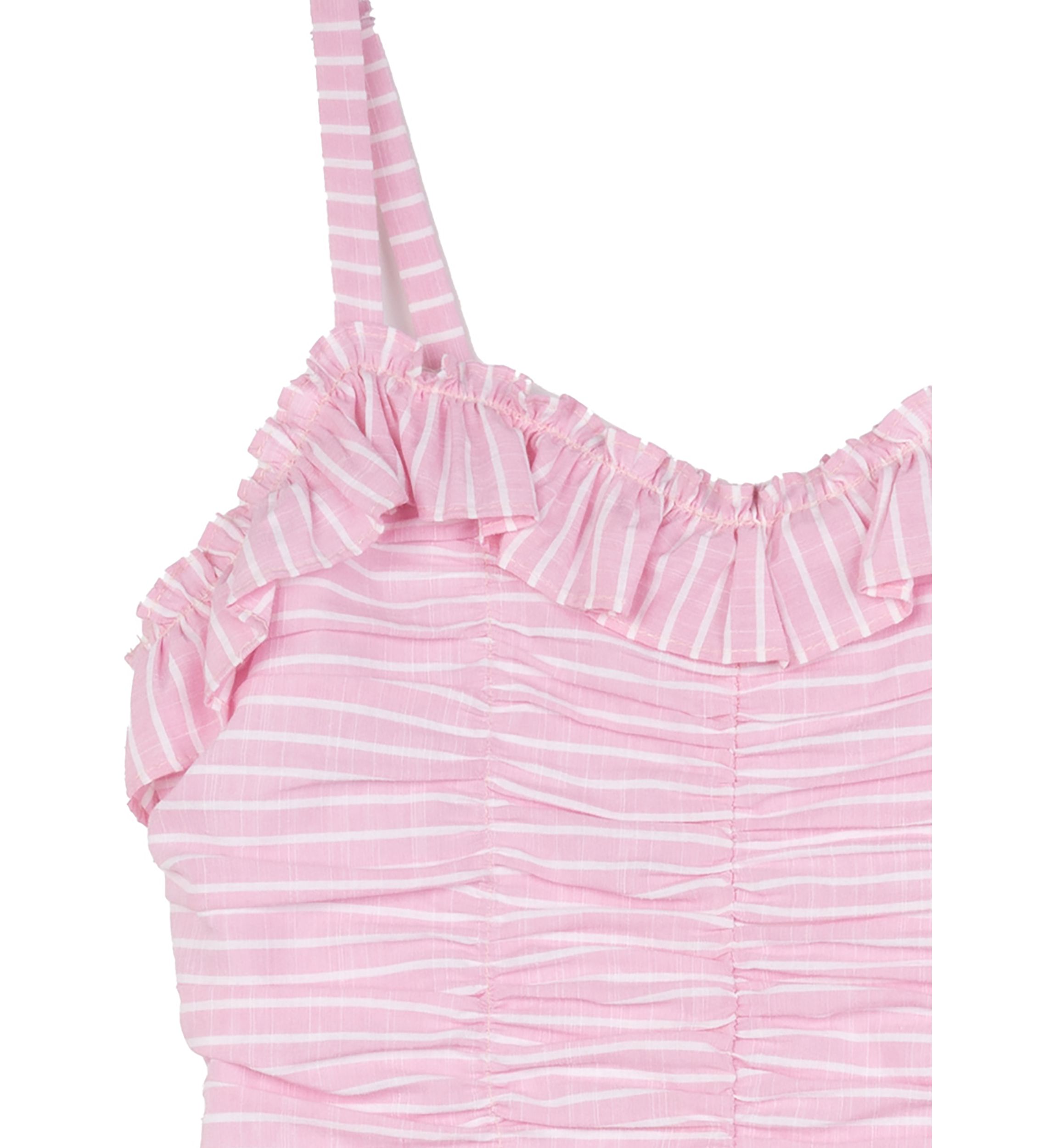Girls 7-16 Stripe Ruched Ruffle Dress