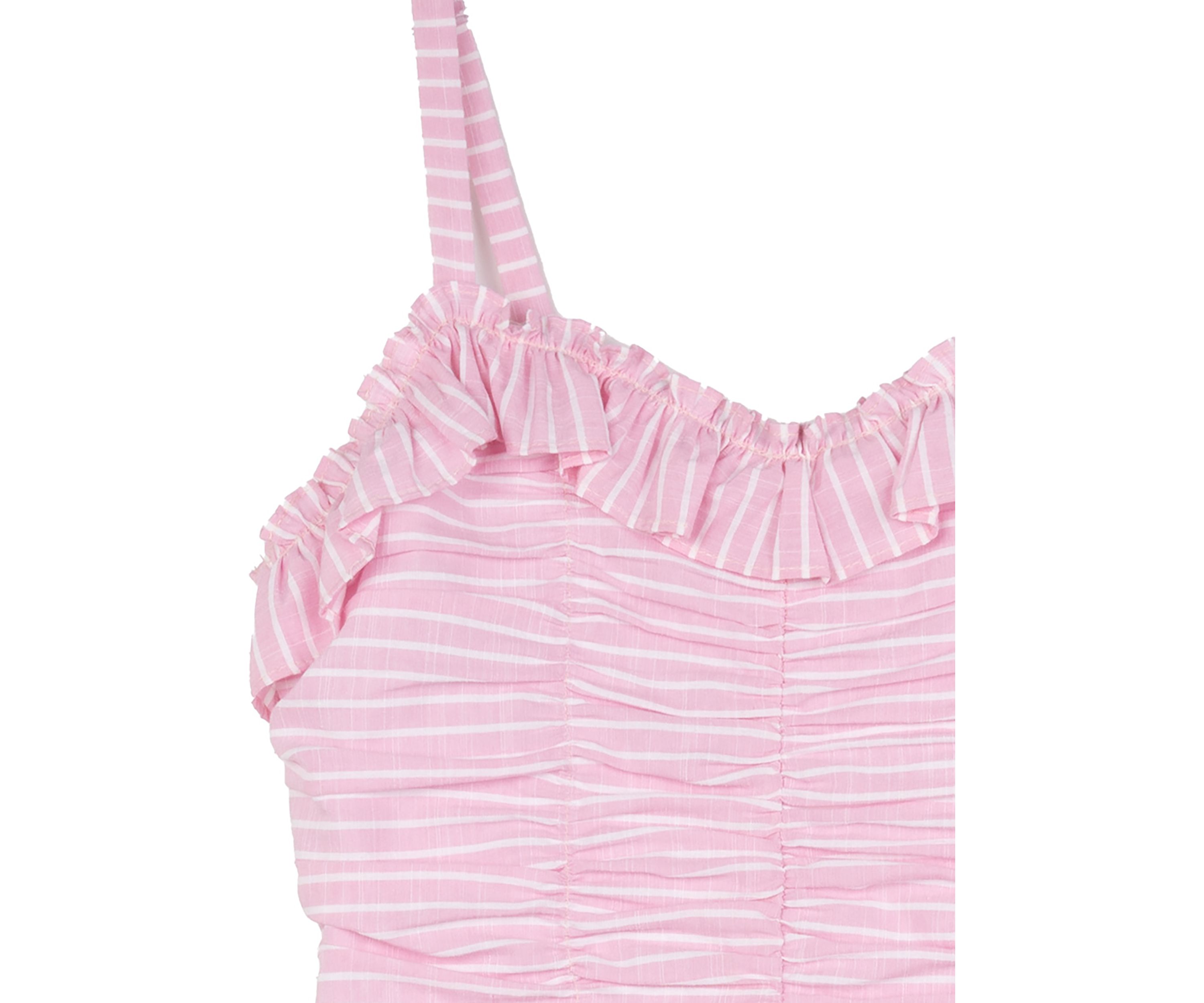 Girls 7-16 Stripe Ruched Ruffle Dress