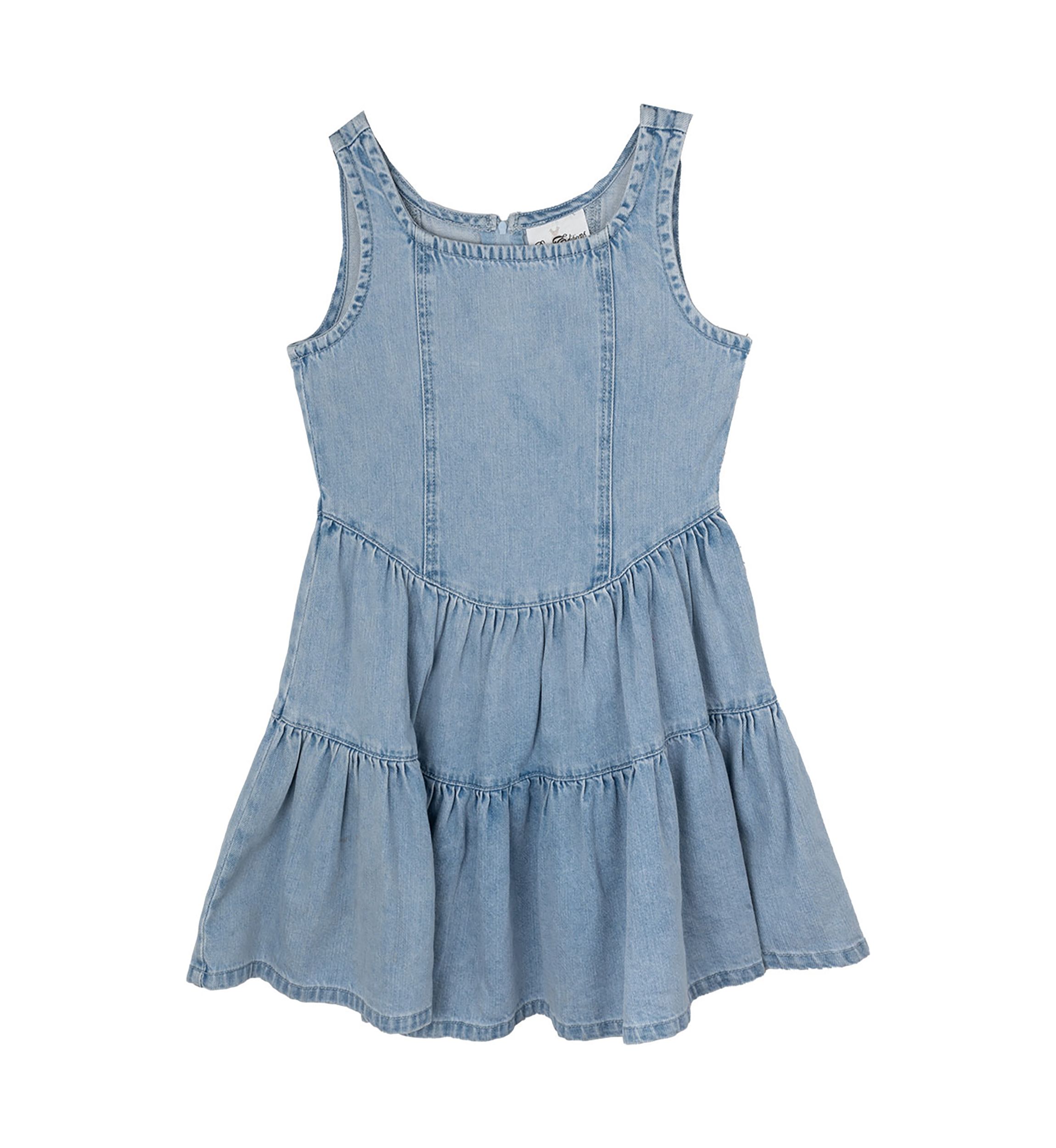 Girls 7-16 Denim Dress with Tiered Skirt