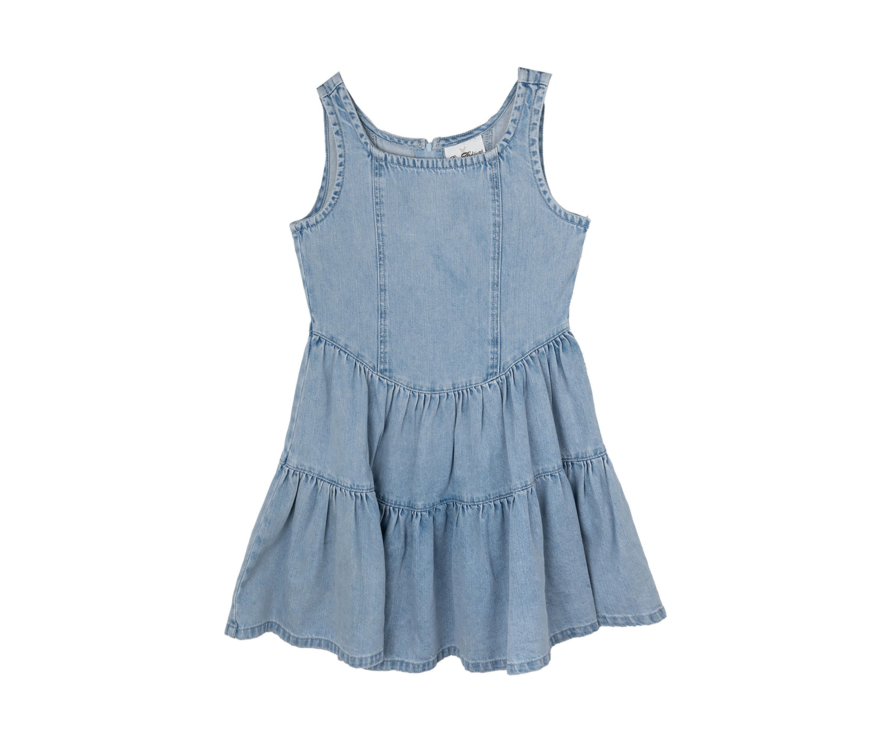 Girls 7-16 Denim Dress with Tiered Skirt