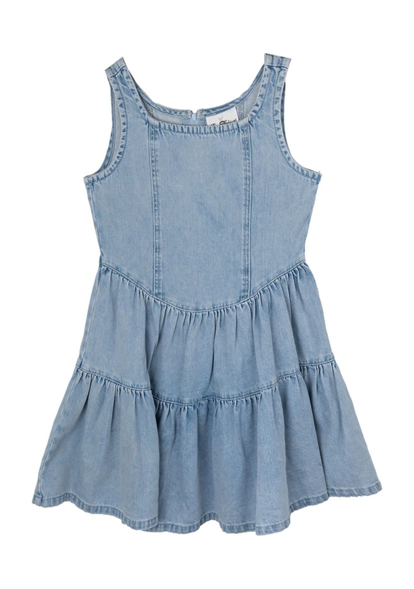 Girls 7-16 Denim Dress with Tiered Skirt