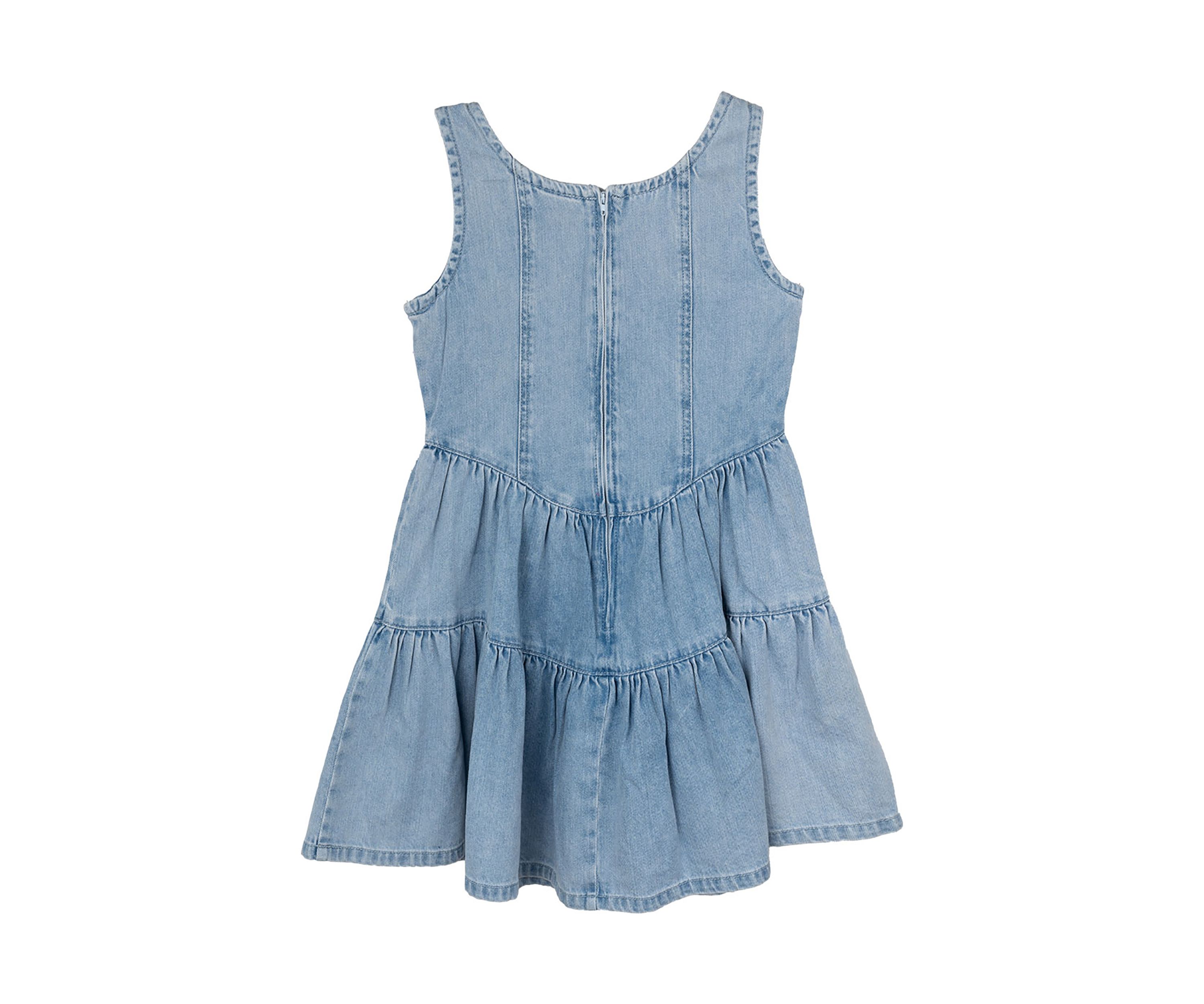 Girls 7-16 Denim Dress with Tiered Skirt